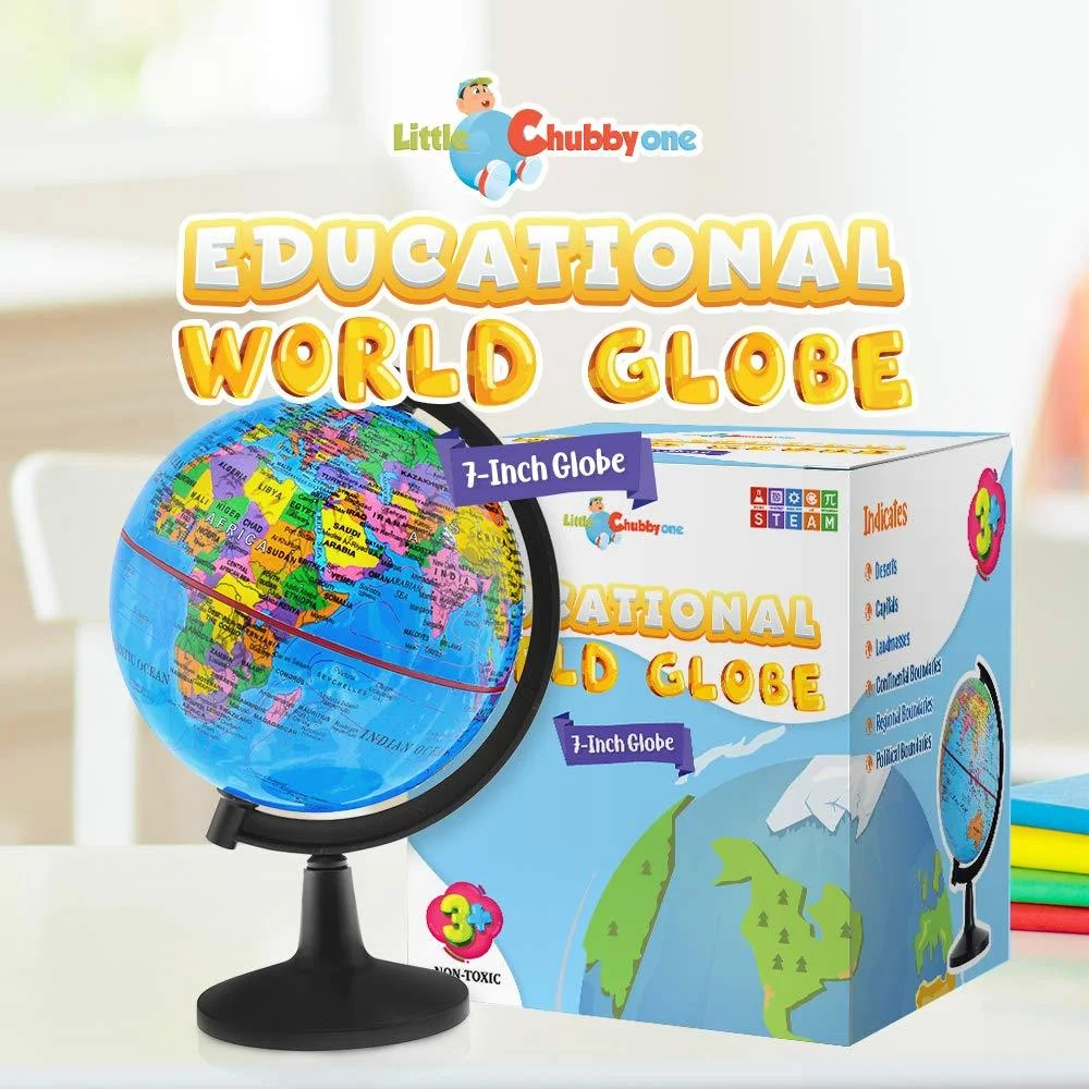 Little Chubby One 7-inch Educational World Globe - Educational and Decorative Piece - Colorful Informative Easy to Read Spinning Globe Ideal for Learning Geography and Perfect Decor for Kids Room