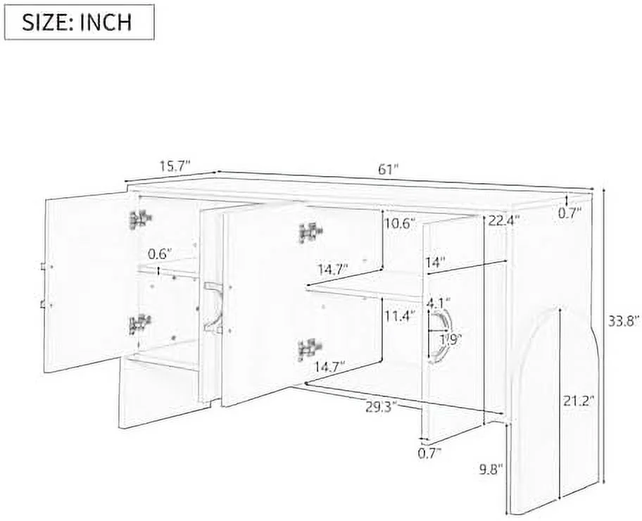 xrboomlife 61" Sideboard Buffet Cabinet with Four-Door Metal Handle Modern Accent Kitchen Console Table with Adjustable Shelves Entryway Cabinet for Living Room Black