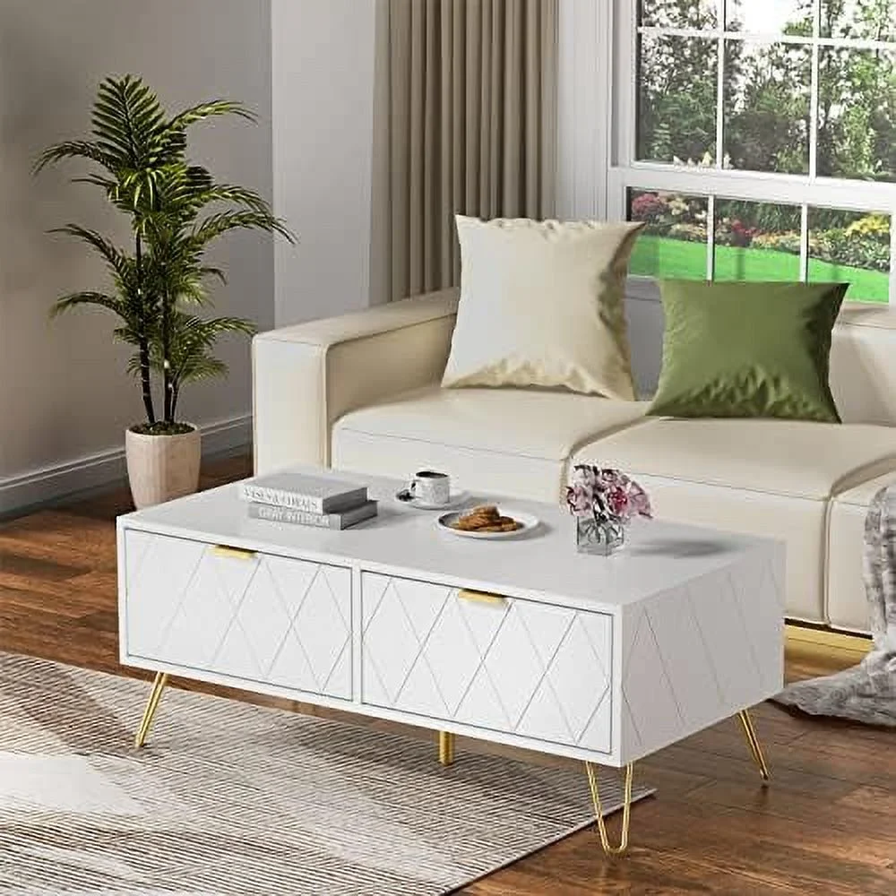 CHTYVC Coffee Table  Modern Coffee Table  Square Coffee Table with Double  Drawers  Wooden TV Cabinet  for Apartment &Living Room (Black)