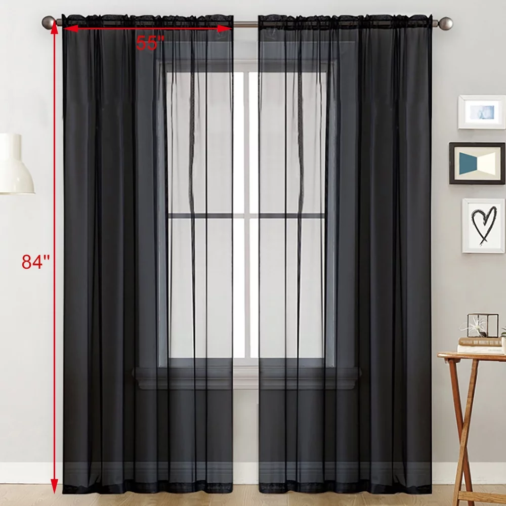 Htovila Sheer Curtain,Semi Sheer Pocket Window Rod Pocket Room Rod Panels Bedroom Window Curtain Dazzduo Voile Curtains (55''wx84''l Sheer Curtains Room Curtain Panels (55''wx84''l 2 Panels) Nebublu