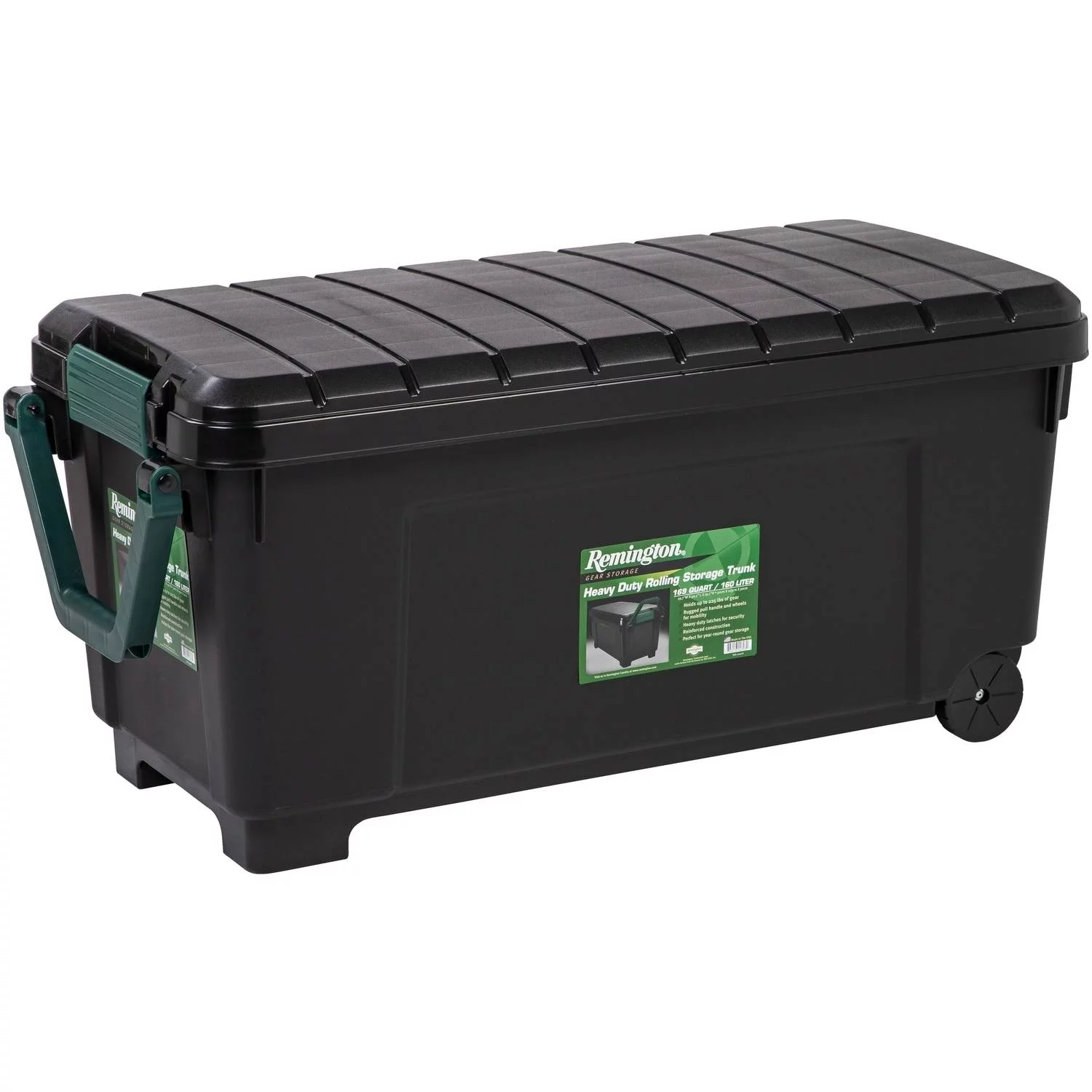 Remington 169-Qt. Plastic Storage Tote with Handle and Wheels, Green
