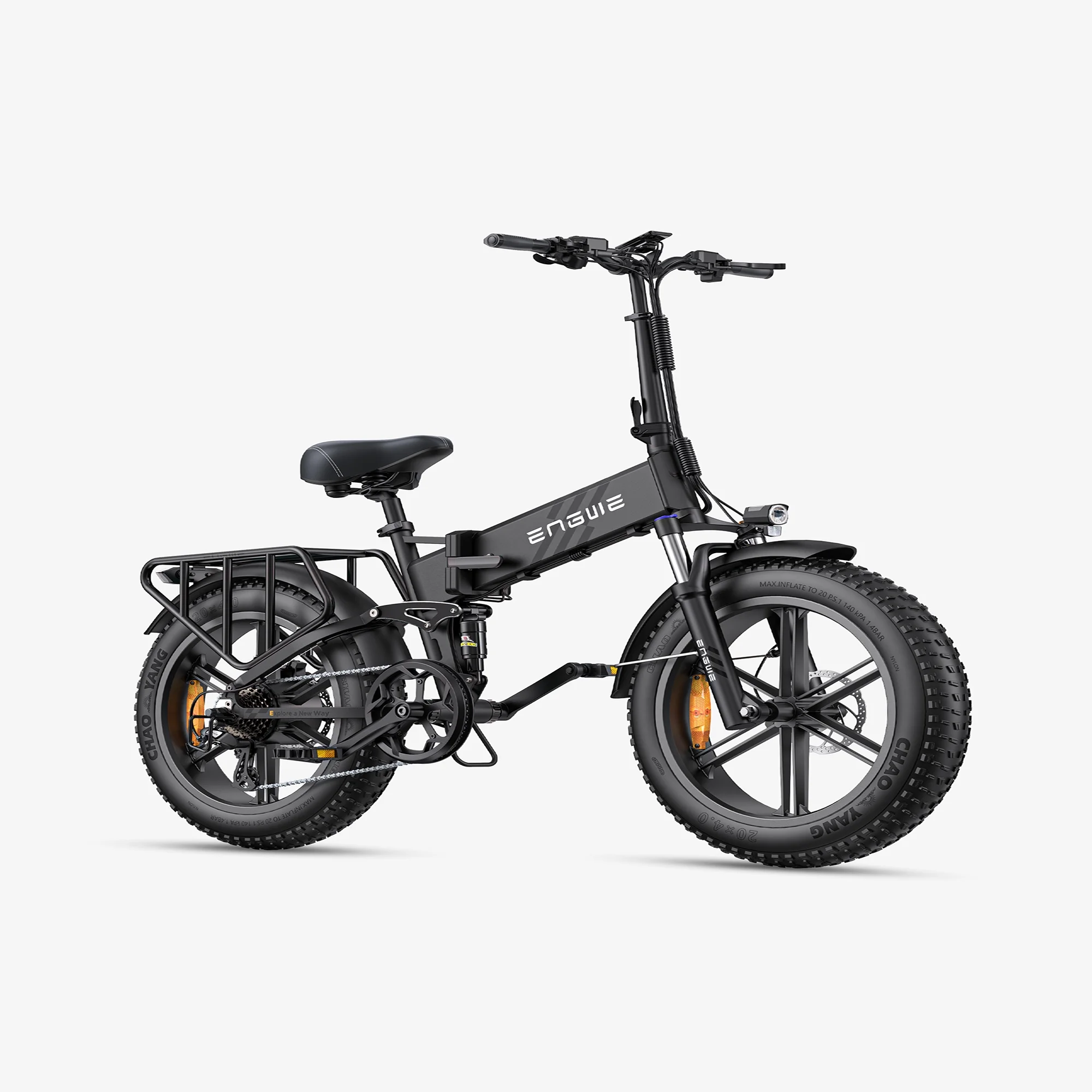 ENGWE Engine Pro 2.0 1200W Peak Power Folding Electric Bike for Adults, 75N.m ,Torque Sensor 4.0 * 20” Fat Tire 52V 16AH Battery, Up to 28MPH 68Mile Range, Full Suspension All Terrain，Black