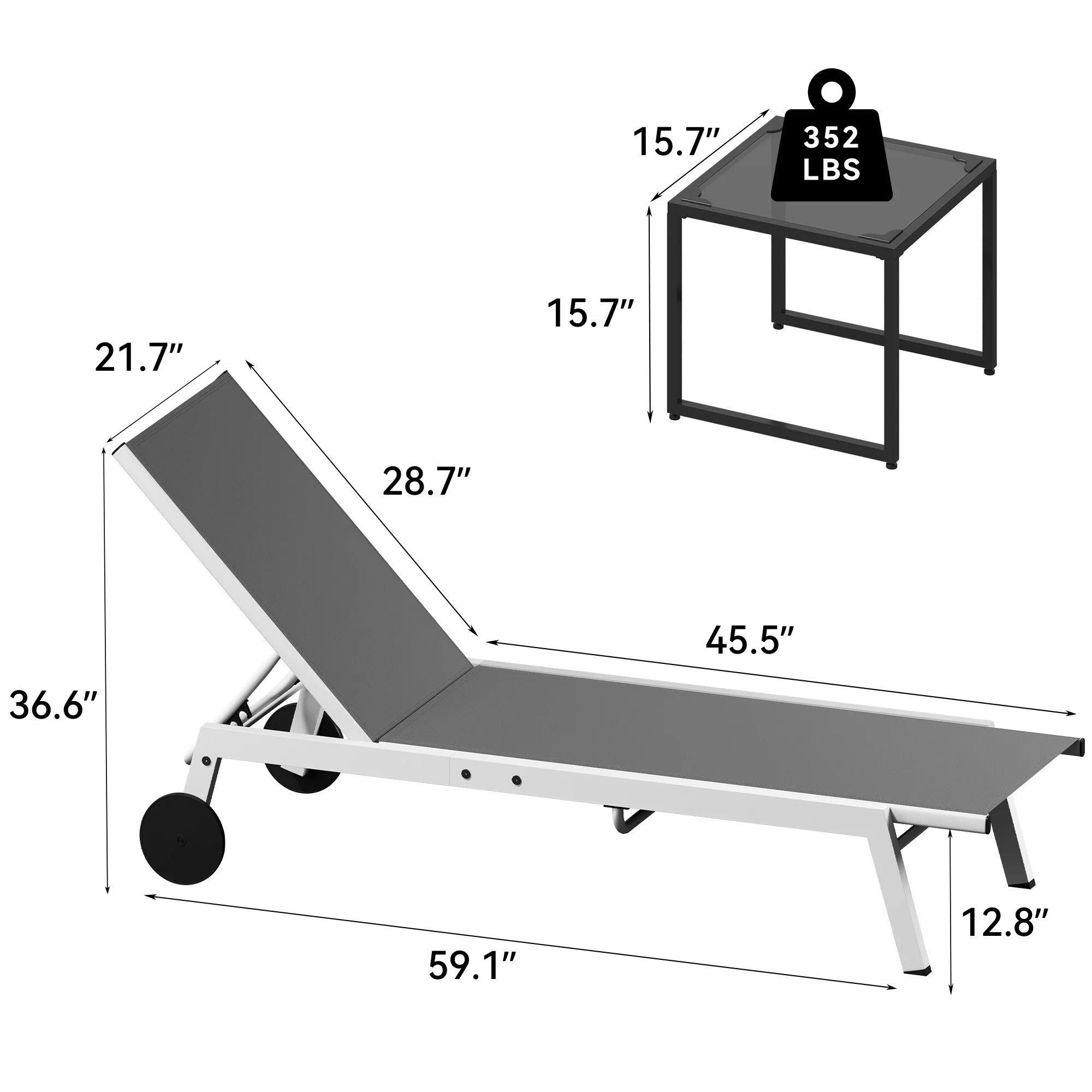 Dextrus Outdoor Chaise Lounge Chairs Set with Side Table, Adjustable Backrest Poolside Loungers with Aluminum Frame