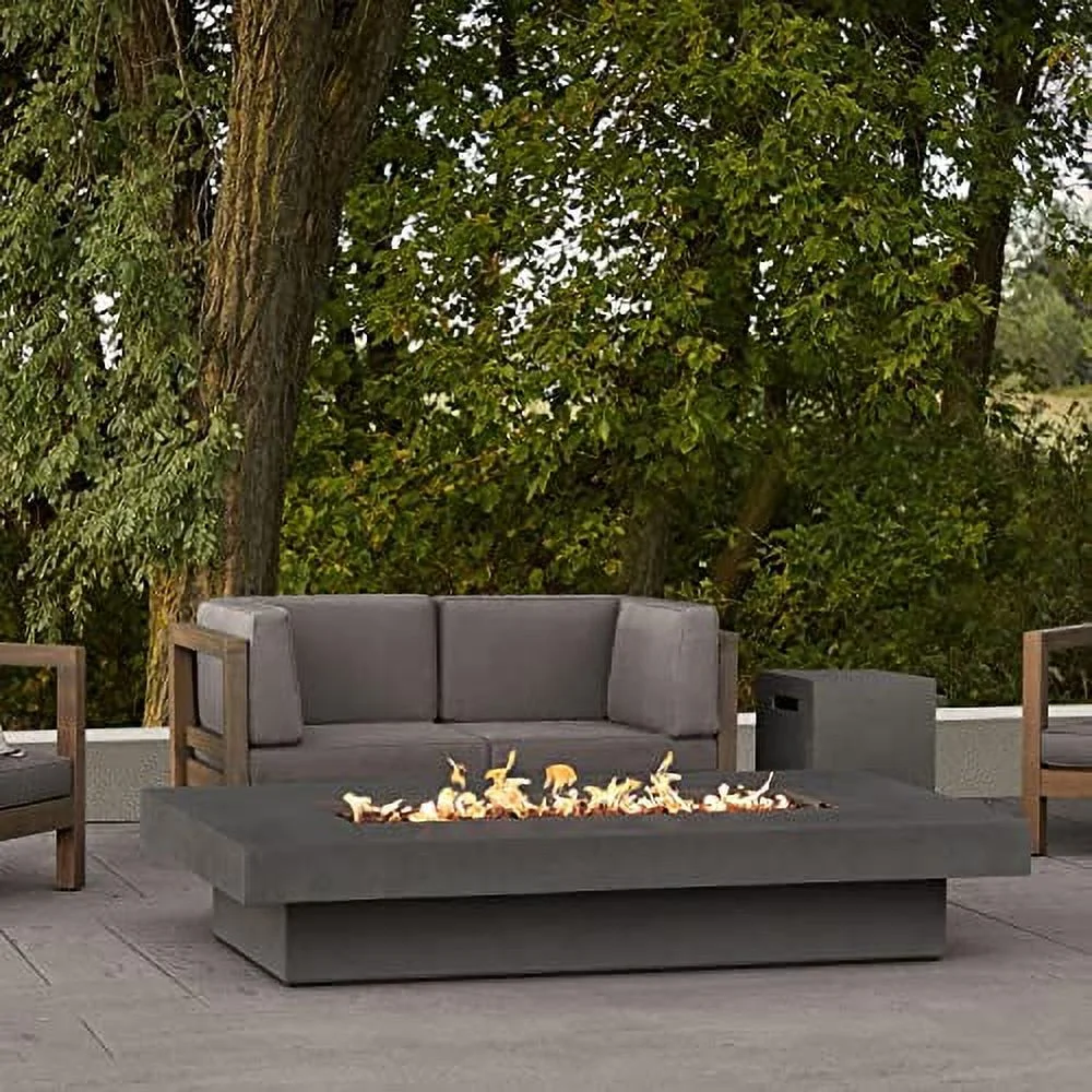Geneva 72 Inch Rectangular GFRC Concrete Propane Fire Pit Table in Carbon By BBQGuys Signature