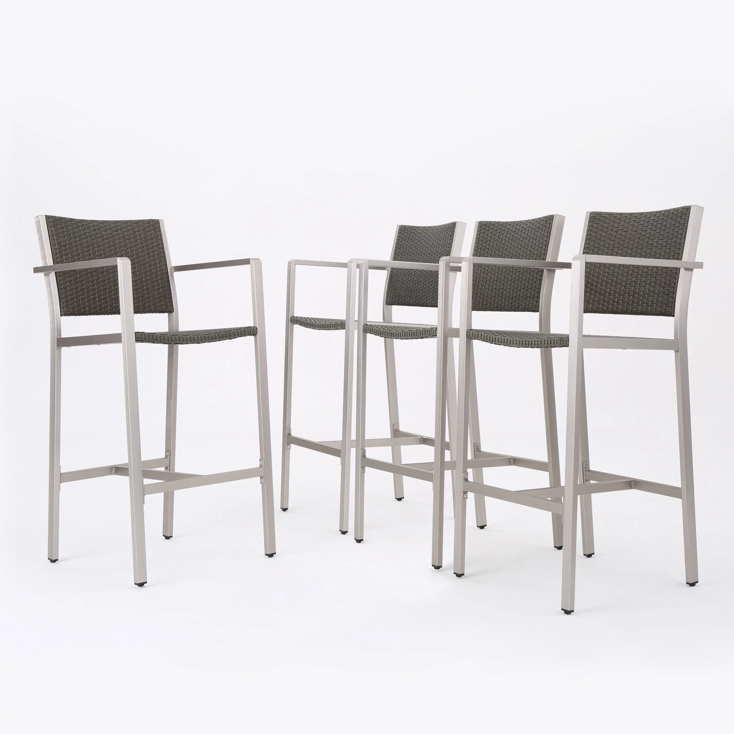 GDF Studio Crested Bay Outdoor Aluminum 30 Inch Barstools, Set of 4, Gray