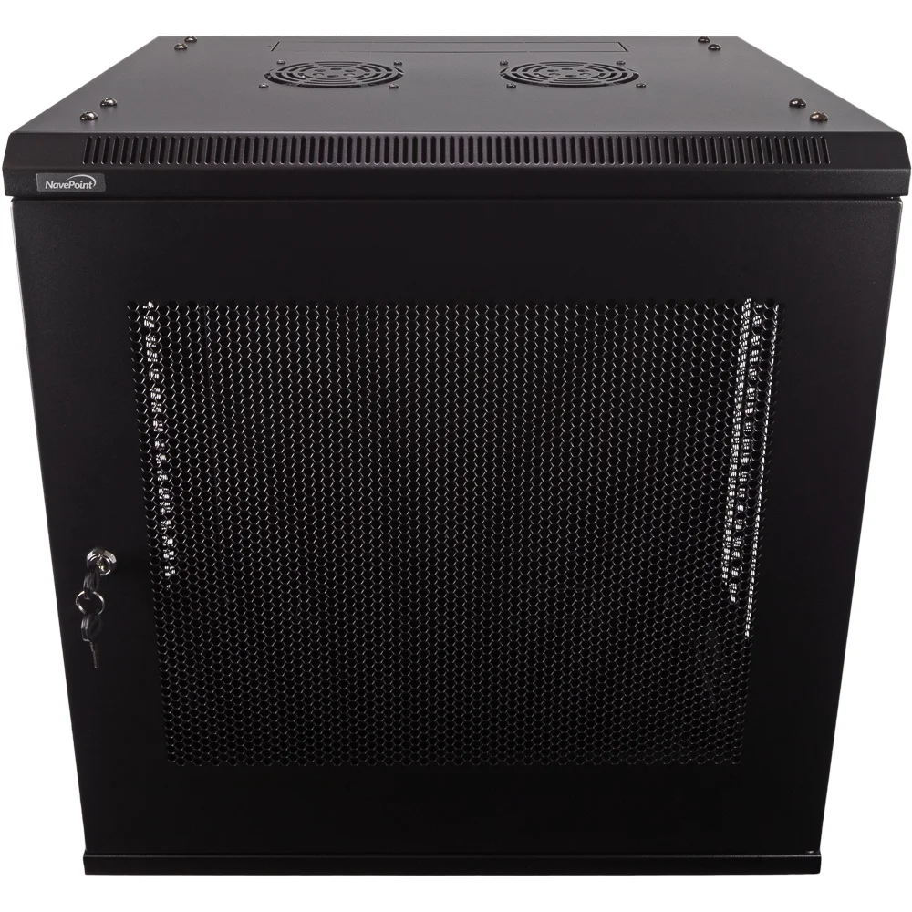 NavePoint 12U Server Rack Enclosure - 17.7” Deep, 12U Wall Mount Network Cabinet with Locking Perforated Door, 19” IT Equipment Compatible, 12U Network Rack, Removable Side Panels, Black