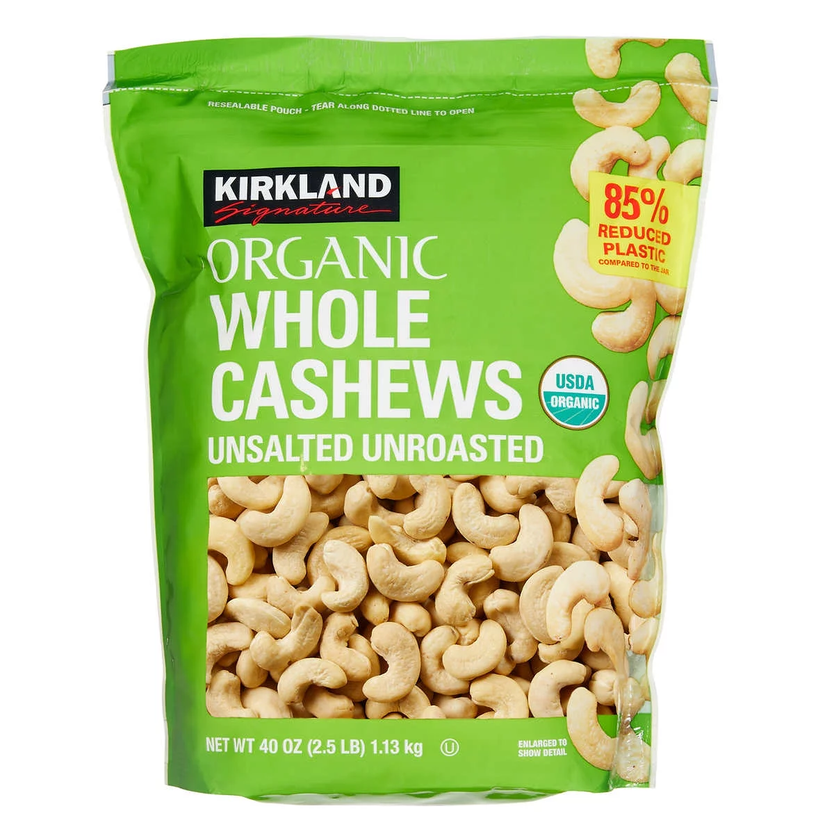 Kirkland Signature Organic Whole Cashews, Unsalted, Unroasted, 2.5 lbs