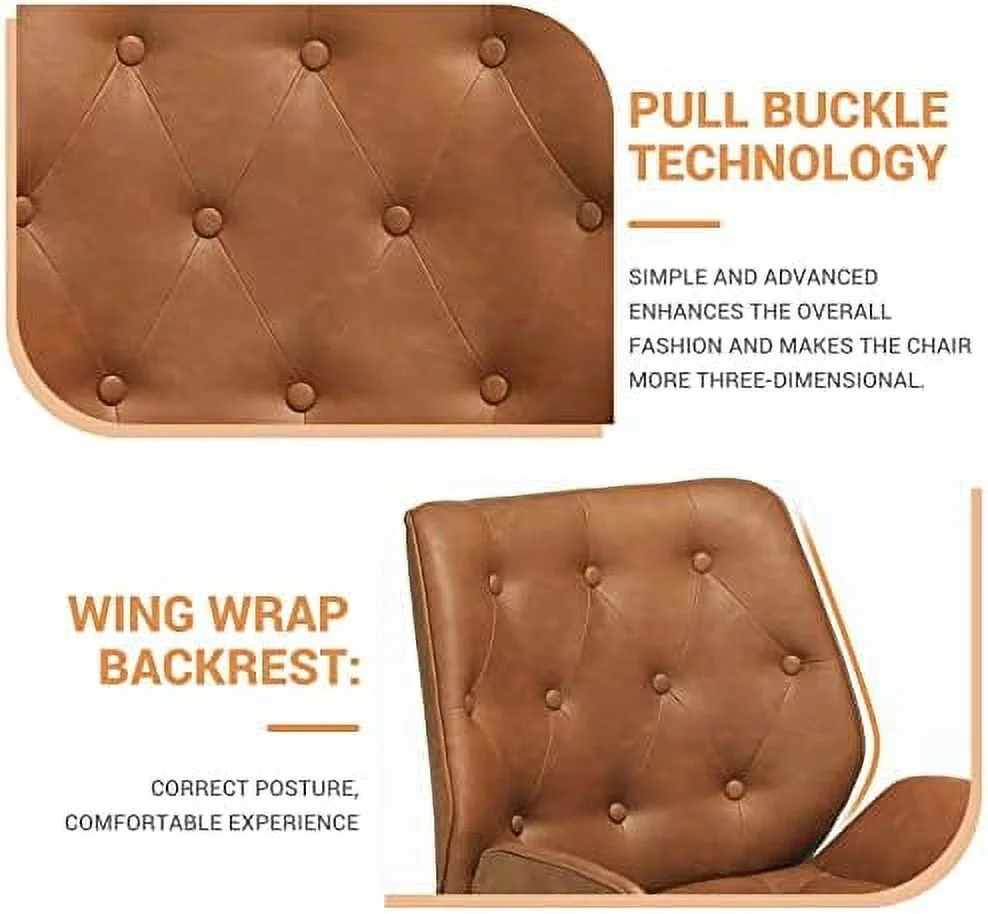 CGFHYP Armless Home Office Chair Brown Leather Desk Chair with Wheels  Wide Modern Office Chair with 40° tiltable backrest  Capicity 400lbs