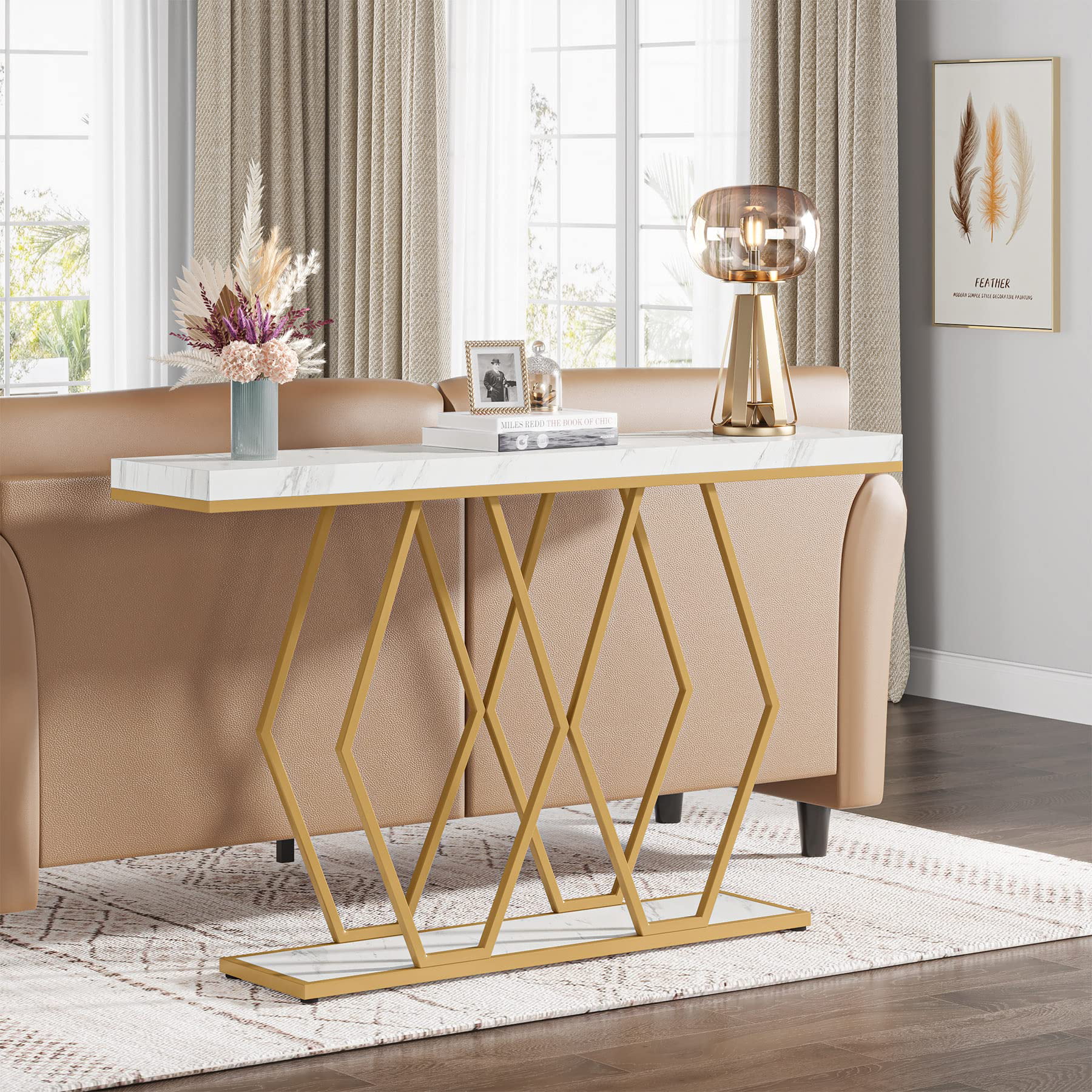 Tribesigns Gold Console Table, 55 inch Modern Entryway Table for Living Room Entryway Hallway