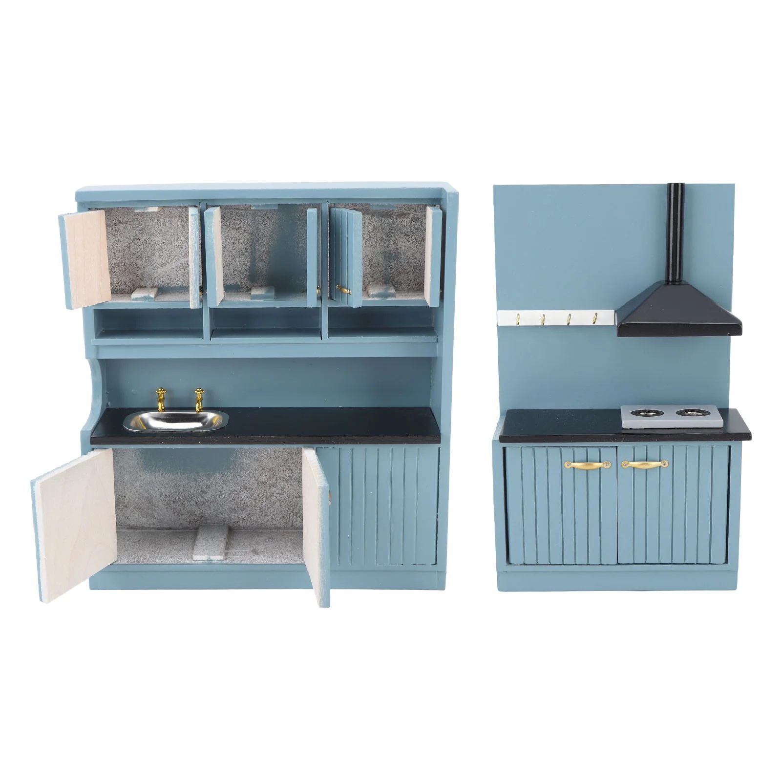 Goldmeet Dollhouse Kitchen Furniture Kit Innovative Hand Crafted 1:12 Scale Wooden Dollhouse Furniture Set Dark Blue