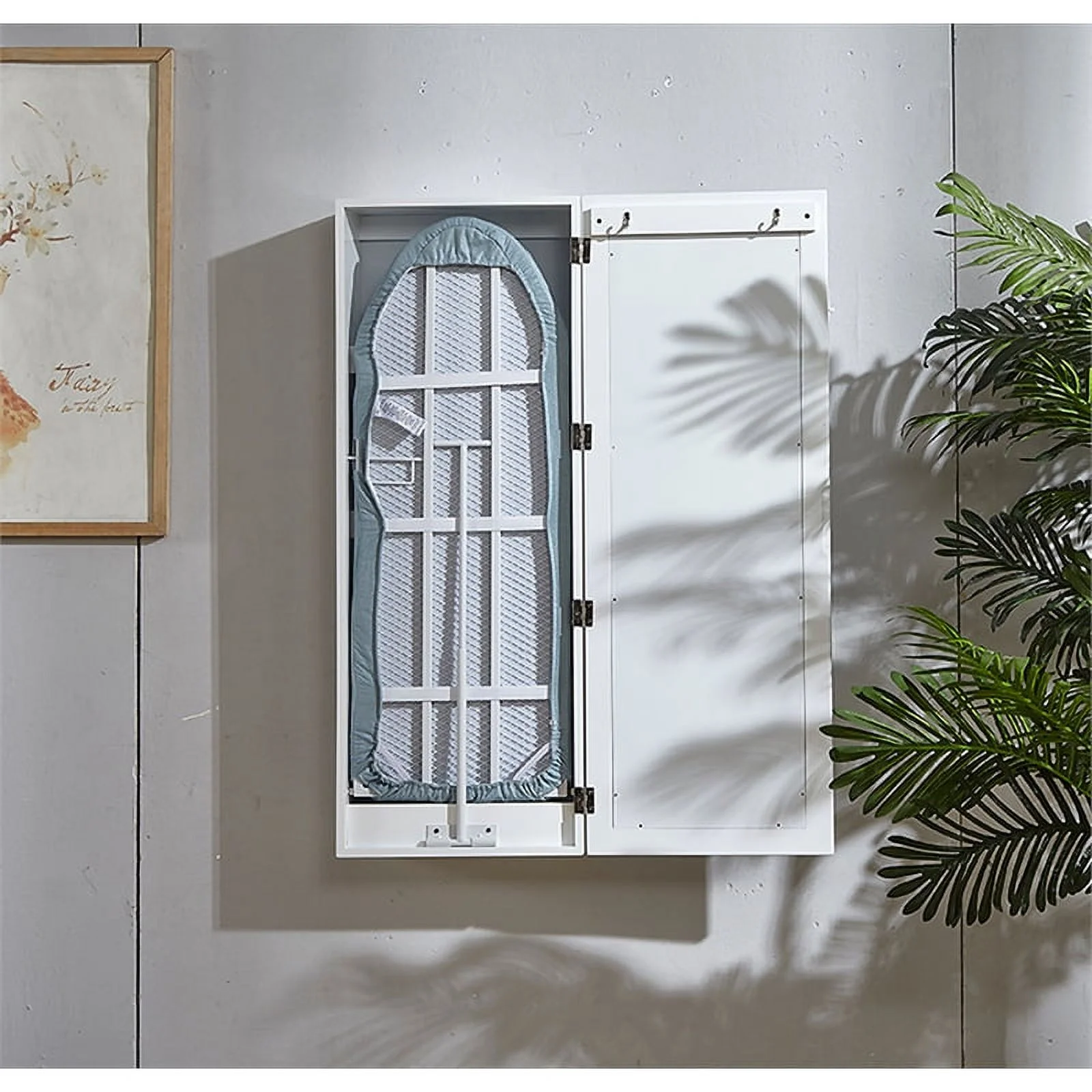 CRO Decor Modern Wood Ironing Board with 4 Storage Cabinets in White