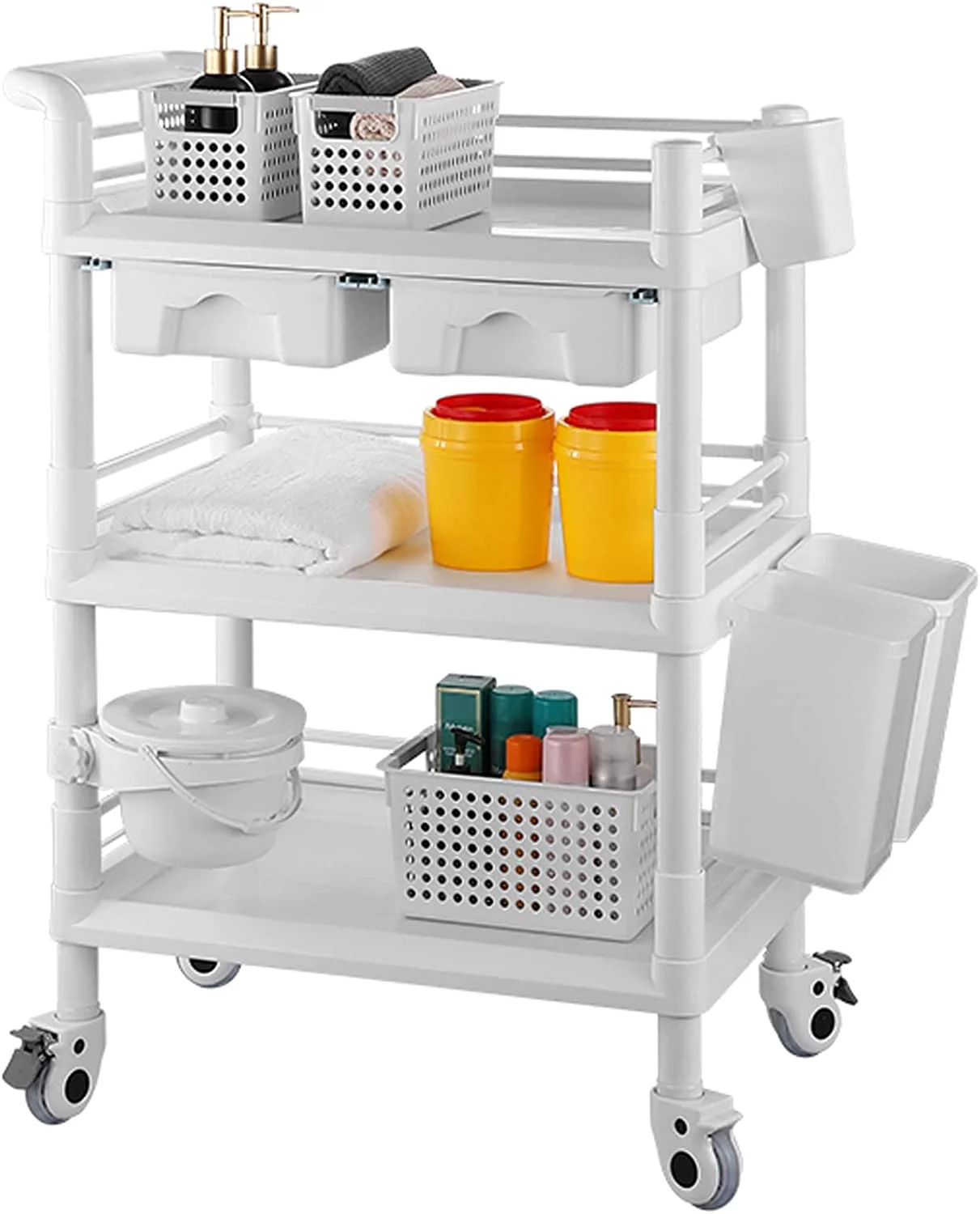 Rolling Utility Cart,LILIUPENG Medical Utility Cart with Drawers,3-Tier Esthetician Cart with Wheelsfor Beauty Salon SPA Commercial Hospital Office Lab Cart White
