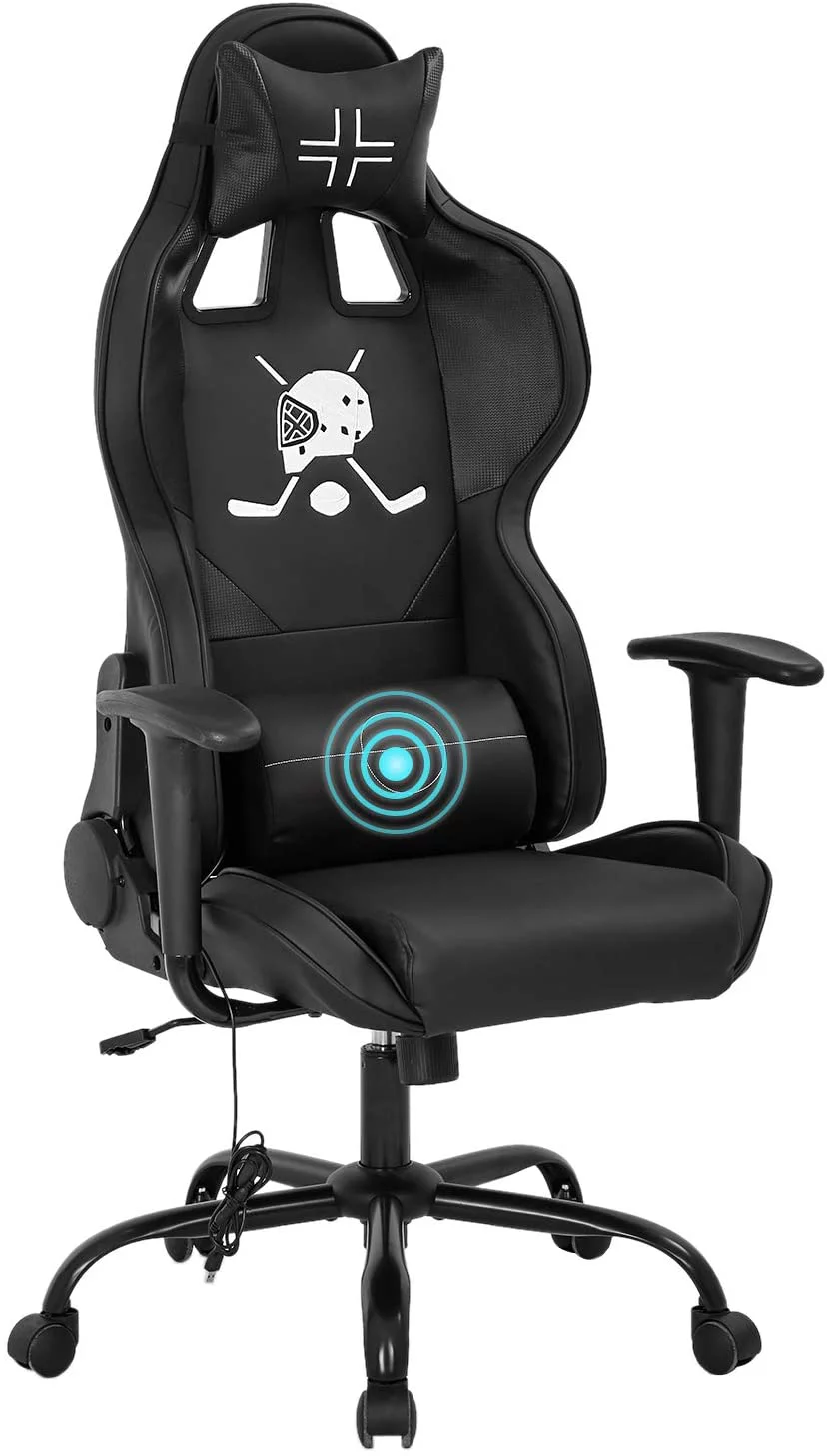 PC Gaming Chair Racing Office Chair Ergonomic Desk Chair with Lumbar Support Headrest Armrest Task Rolling Swivel PU Leather Adjustable E-Sports Massage Computer Chair for Adults(Black)