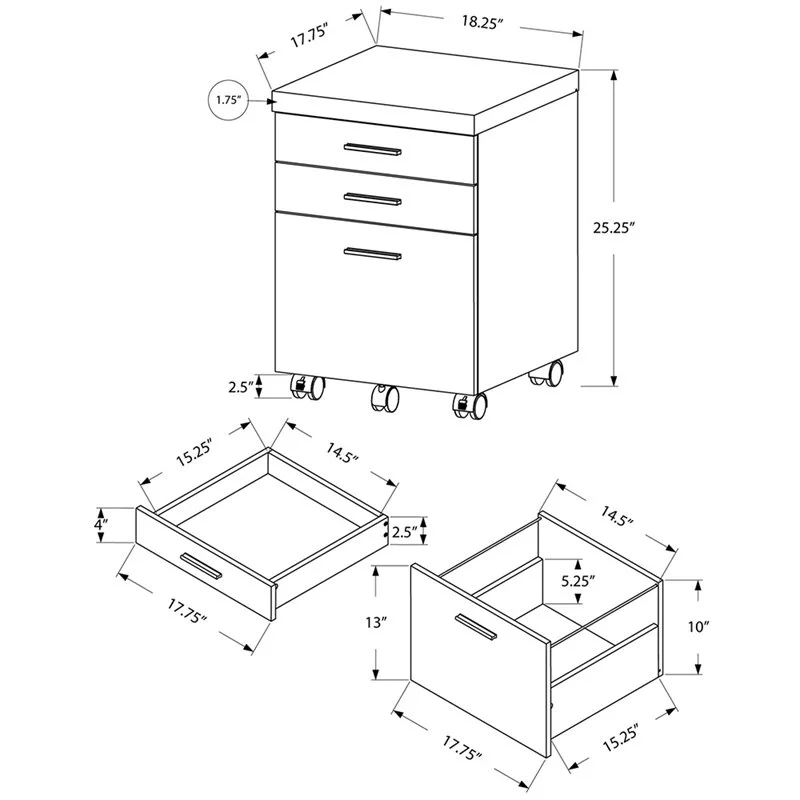 Home Square 3 Drawer Vertical Mobile Filing Cabinet Set in Taupe Gray (Set of 2)