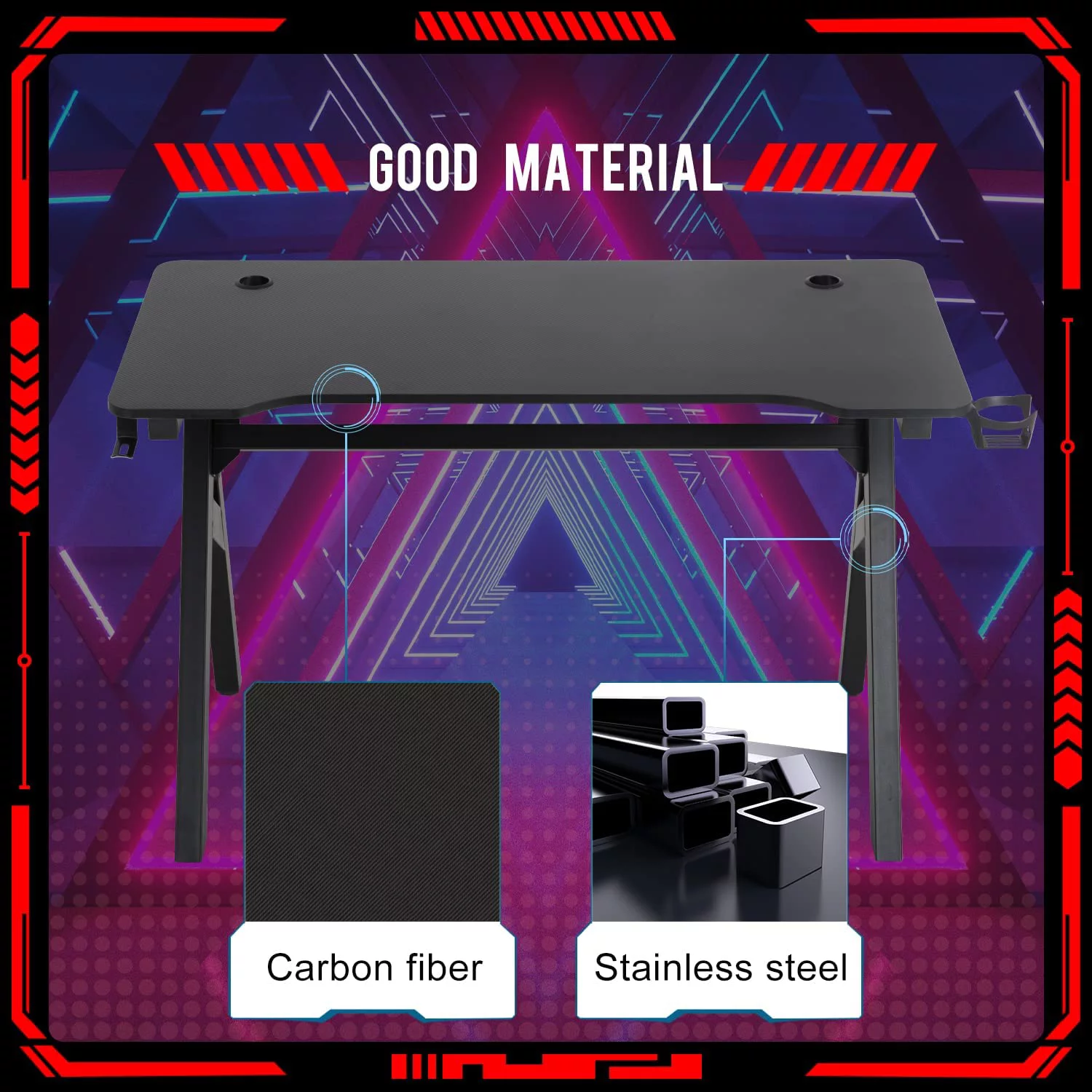 Gaming Computer Desk Home Office Desk Extra Large Modern Ergonomic Black PC Carbon Fiber Writing Desk Table with Cup Holder Headphone Hook