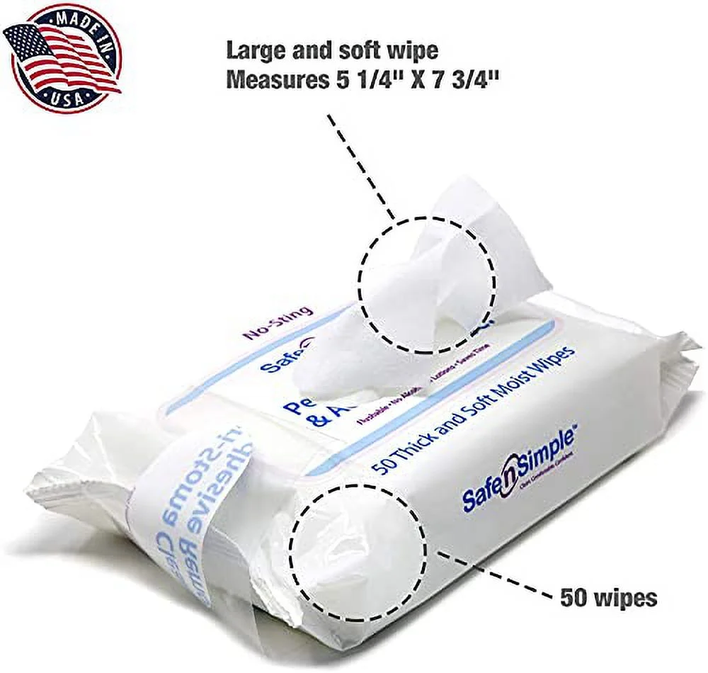 Safe n' Simple Adhesive Remover Wipes, Large, Pack of 50 Wipes (3 Pack)
