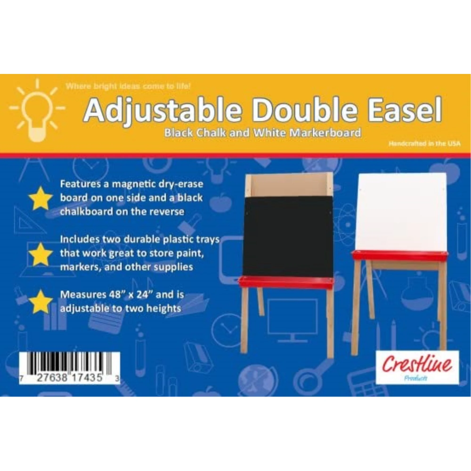 Flipside FLP17435 48 x 24 in. Adjustable Double Easel Chalkboard, Black