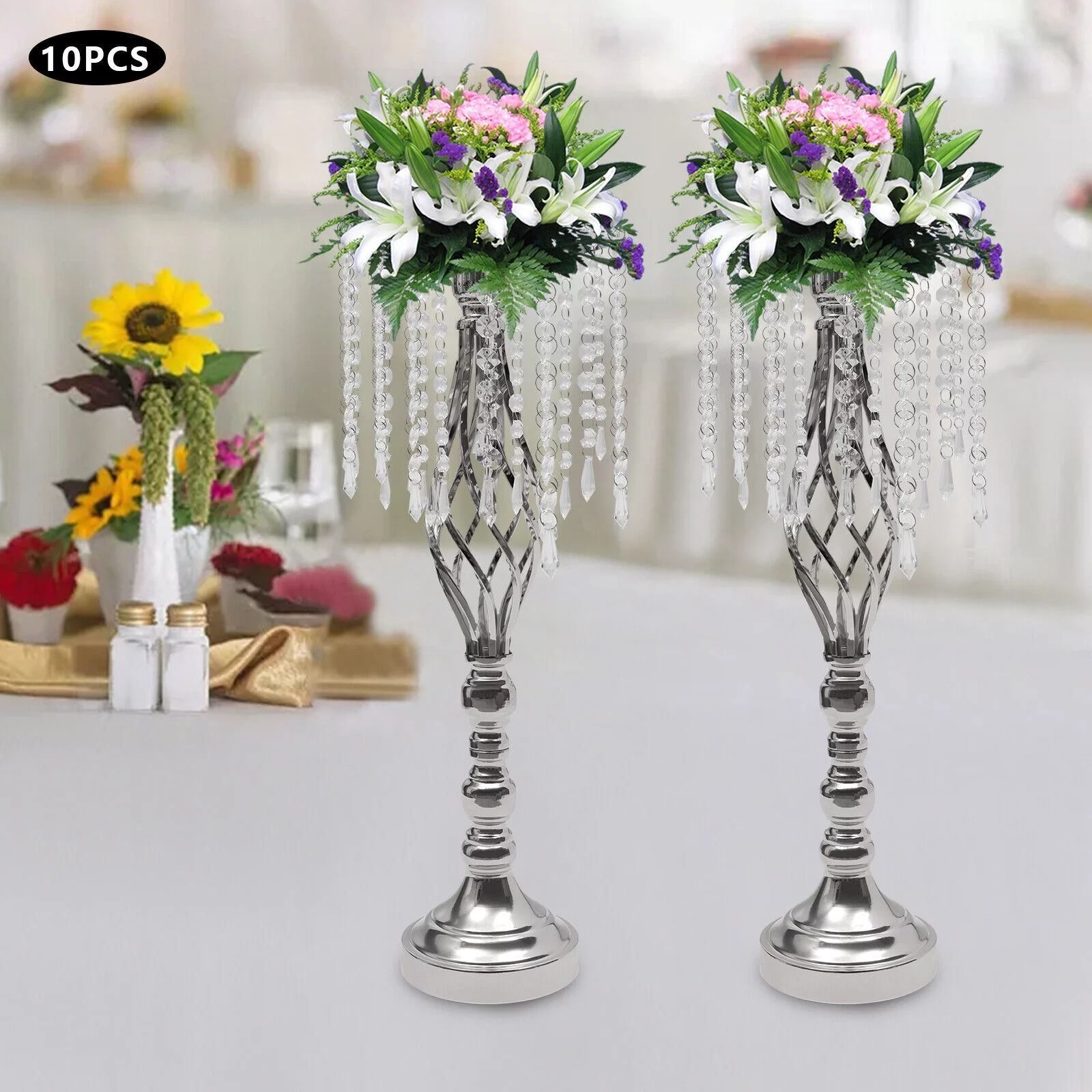 Miumaeov 10pcs Crystal Flower Vase Wedding Table Centerpieces Flower Stand 21.7inch Tall