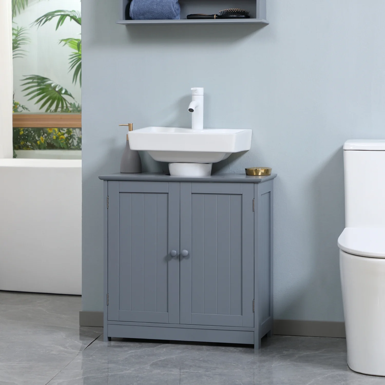 YLtoohoom Under Sink Bathroom Cabinet with 2 Doors and   Pedestal Sink Bathroom Vanity Cabinet  Gray