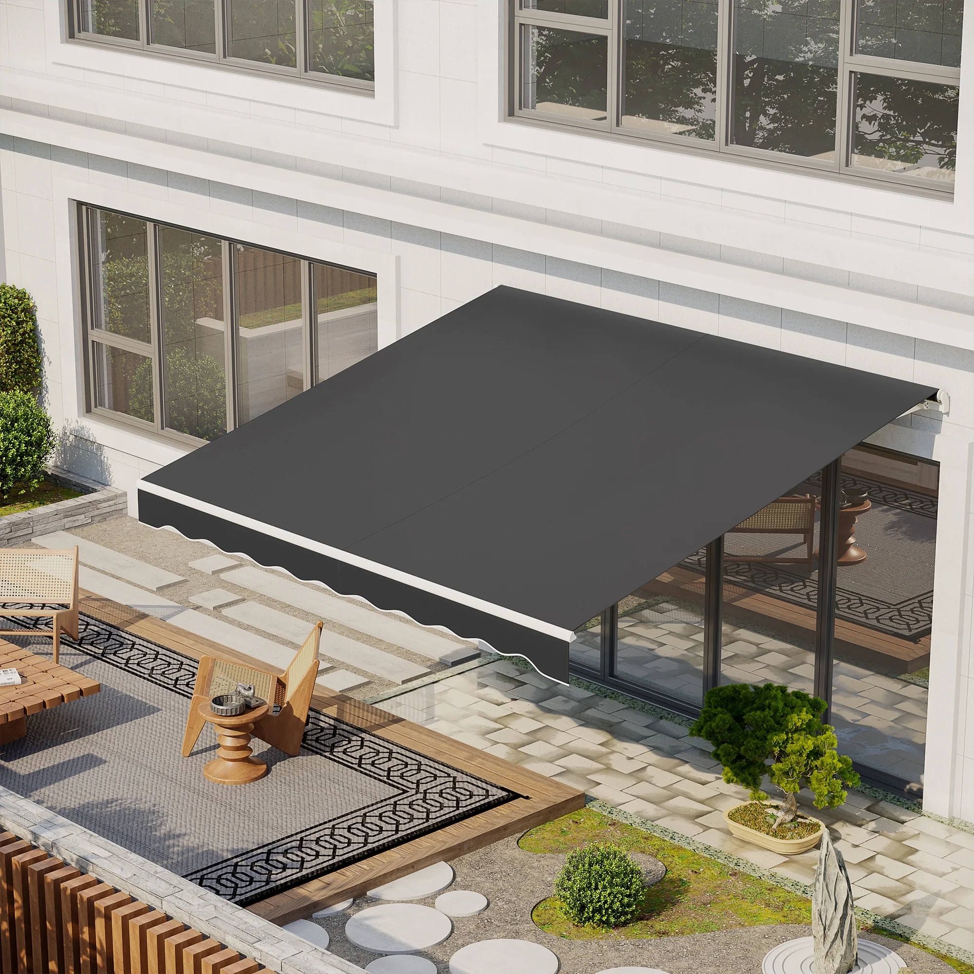 Outsunny 12' x 10' Electric Retractable Awning w/ Remote Controller, Gray