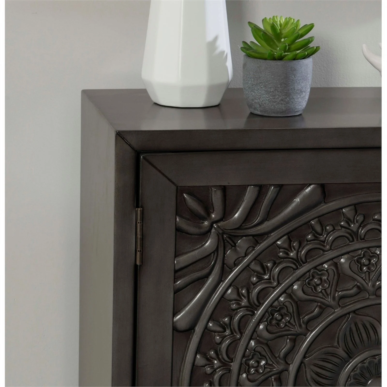 Pemberly Row Transitional Veneer Wood Accent Cabinet in Dark Gray