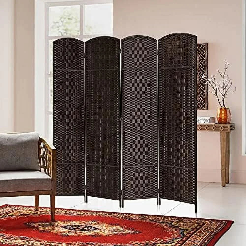 JDZHAPPYLIFE RHF 6 ft. Tall 16" Wide- Weave Fiber Room Divider Double Hinged 6 Panel Room Divider/Screen  Room Dividers and Folding Privacy Screens 6 Panel  Freestanding Room Dividers
