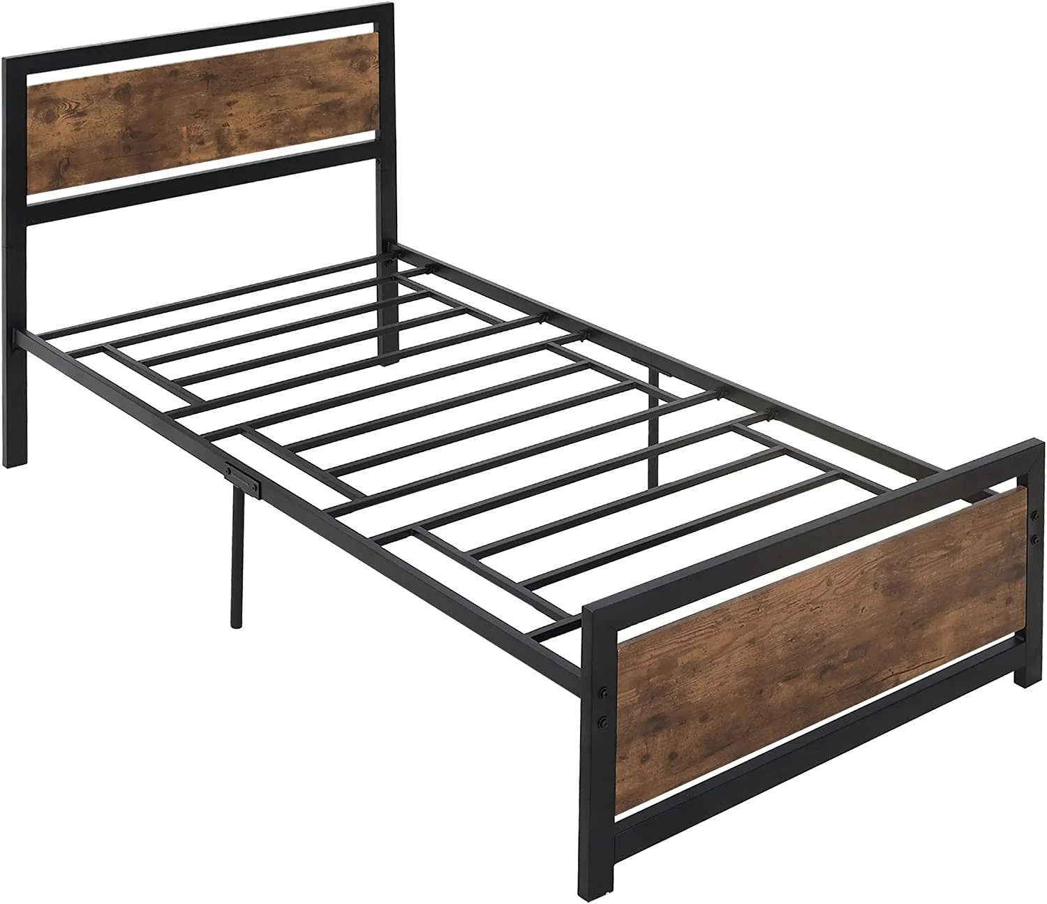 HOMCOM Single Platform Bed Frame with Headboard & Footboard, Strong Metal Slat Support Solid Bedstead Base w/Underbed Storage Space, No Box Spring Needed, 41.75'' x 76.75'' x 40.5''