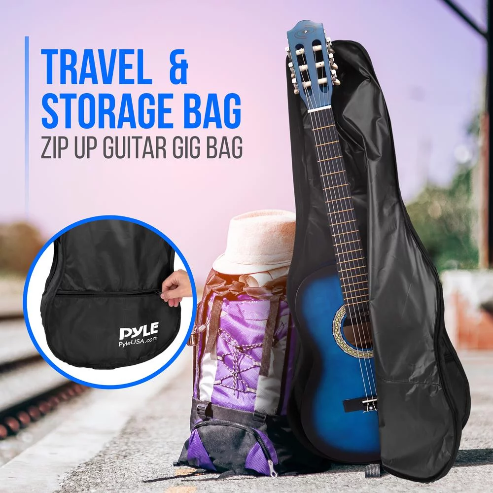 Pyle 36 Inch 6 String Classic Acoustic 3/4 Scale Guitar w/ Digital Tuner, Blue