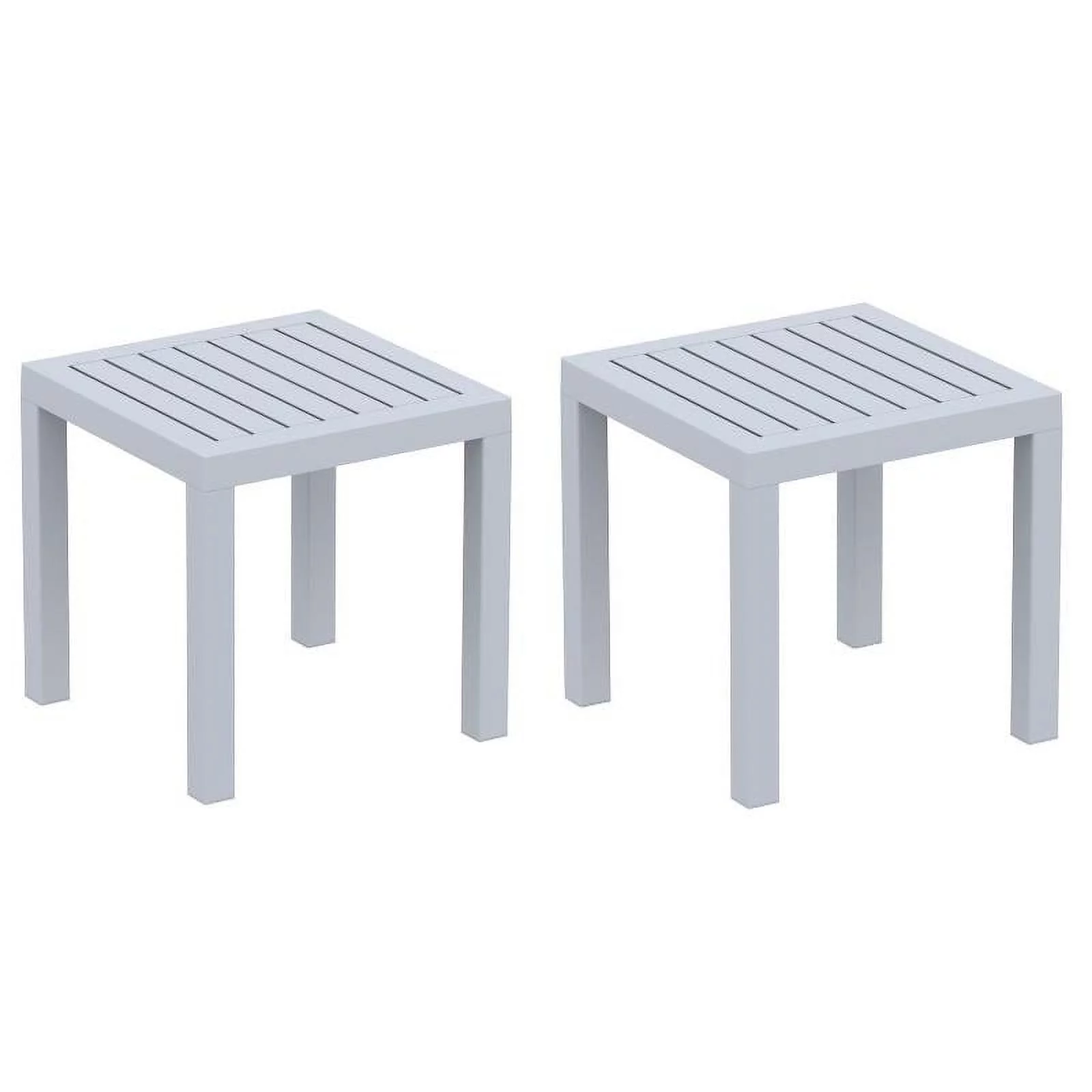 Home Square 2 Piece Square Resin Patio Side Table Set in Silver Gray