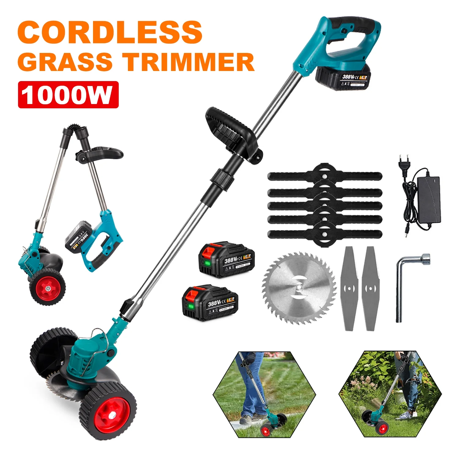 YOFIDRA Grass Trimmer Cordless Electric Weed Eater Lawn Edger Battery Powered