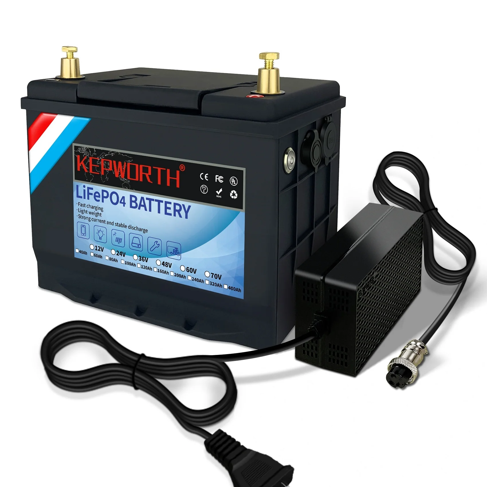 KEPWORTH 12V LiFePO4 Battery 80Ah, Lithium Batteries with Upgraded BMS, Up to 4000+ Rechargeable Deep Cycle, widely Used for Marine, Camper, RV, Solar Power, Boat