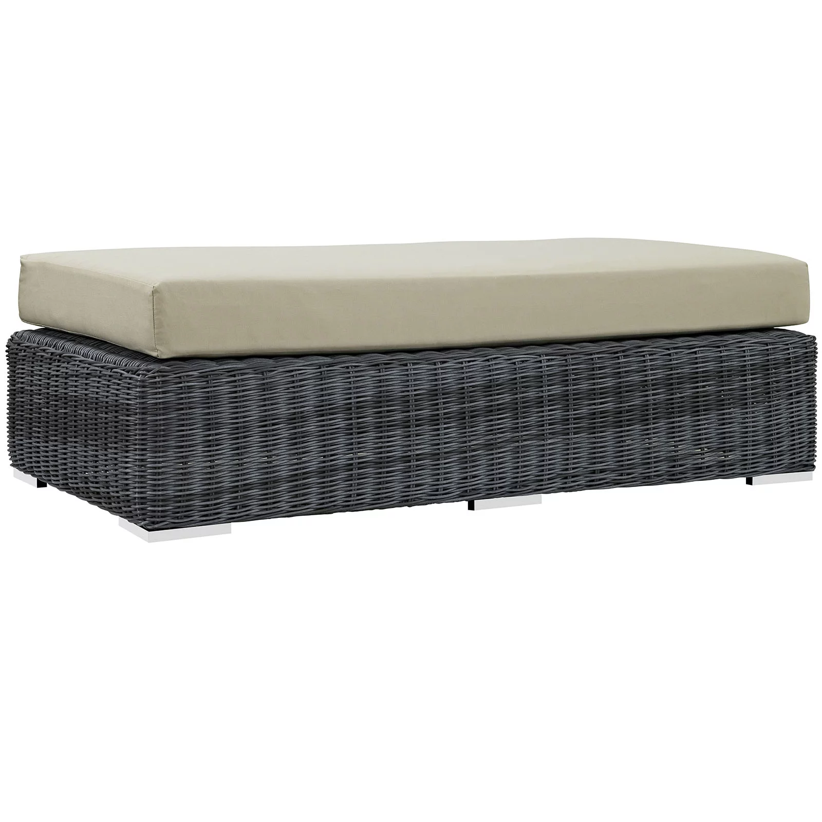 Modern Contemporary Urban Design Outdoor Patio Balcony Rectangle Ottoman, Beige, Rattan