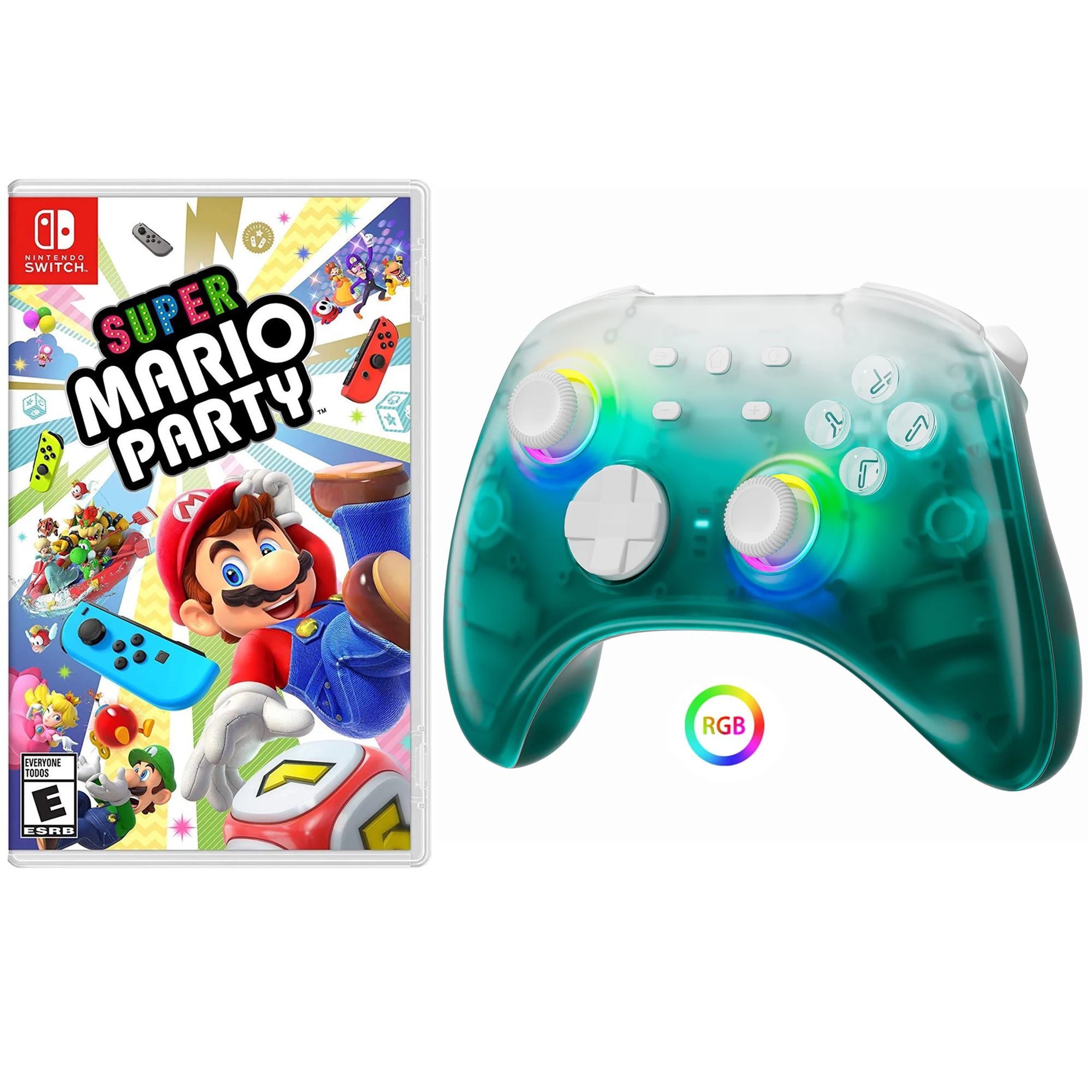 Super Mario Party Game Disc and Upgraded Switch Pro Controller for Nintendo Switch/PC/IOS/Android/Steam with Hall Effect Joysticks & Triggers Green
