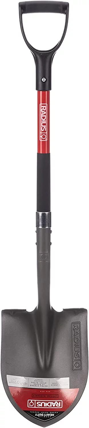 Radius Premium D-Handle Round-Point Shovel, Steel Shaft