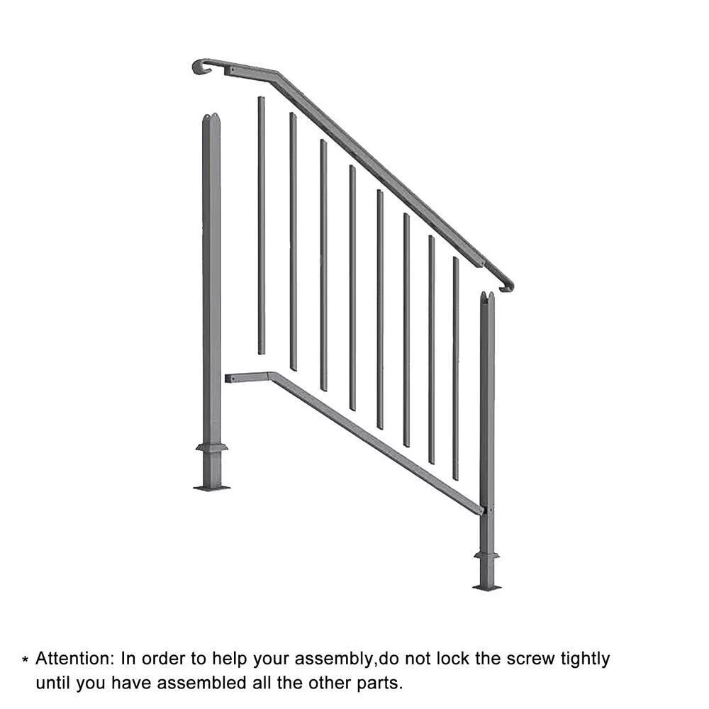 Wrought Iron Handrail Picket Stair Rail for 3 or 4 Step Handrail Outdoor Black