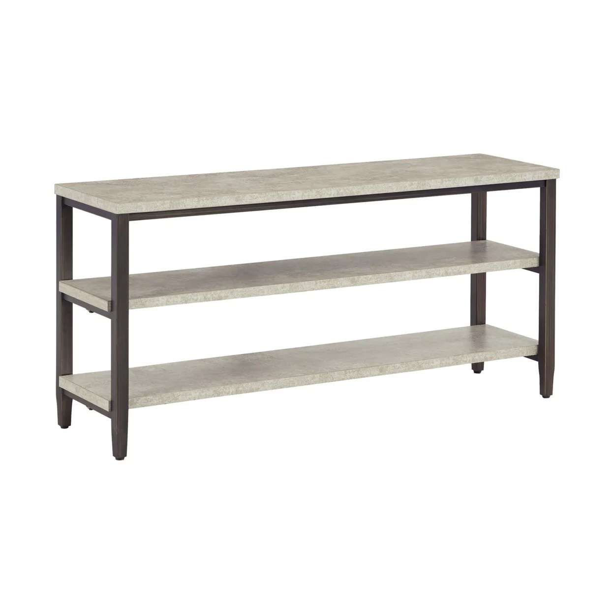 47 Inch Sofa Console Table 2 Open Shelves Faux Concrete Melamine Finish - Saltoro Sherpi
