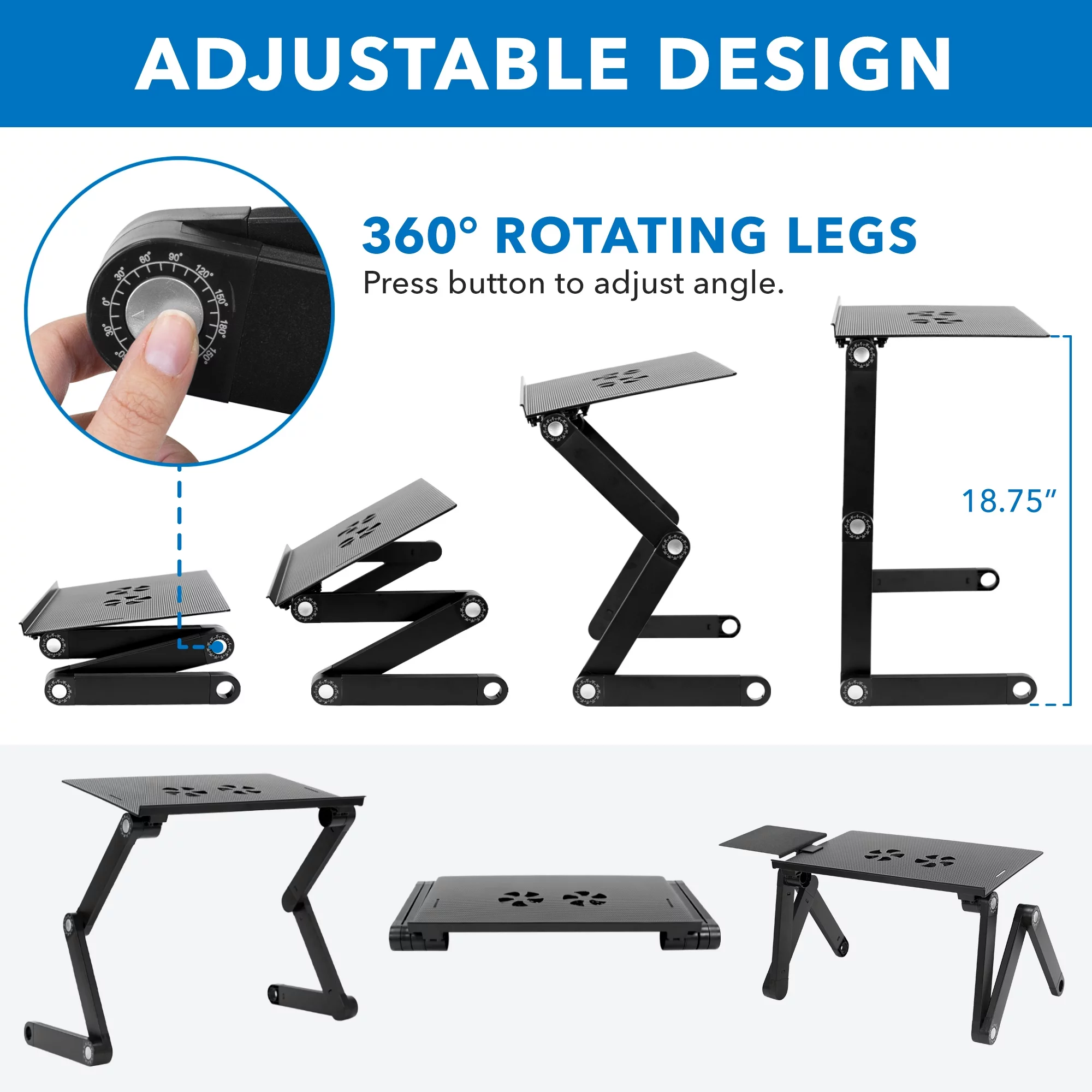 Mount-It! Adjustable Laptop Stand with Built-in USB Cooling Fan and Mouse Pad Tray, Black