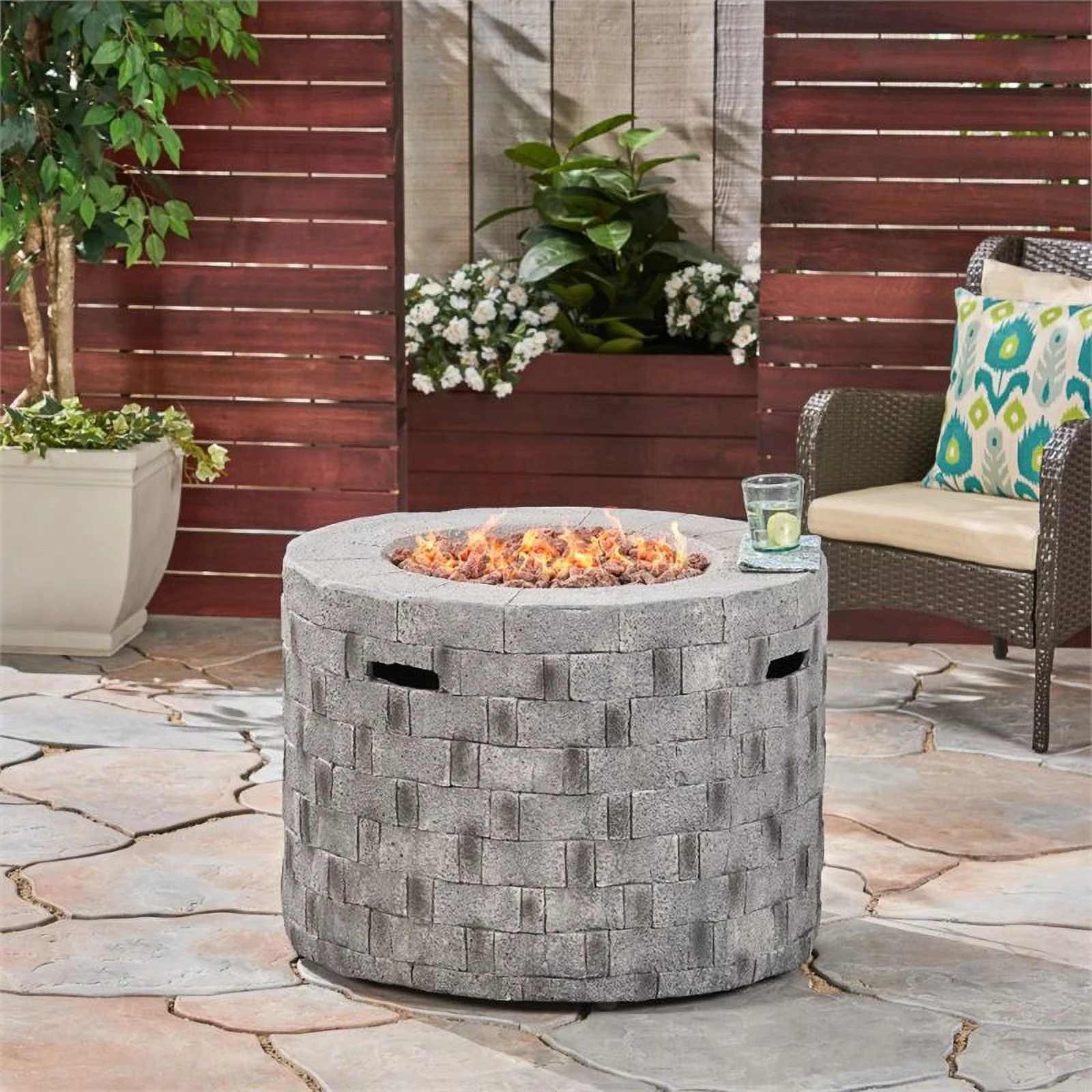 Noble House Dino Lightweight Concrete Circular Fire Pit in Gray