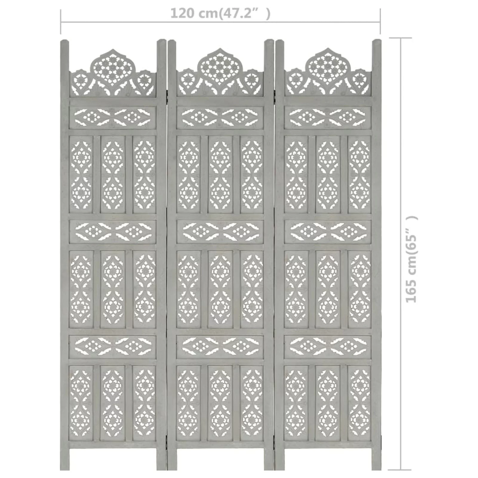 Dcenta Hand carved 3-Panel Room Divider Gray 47.2