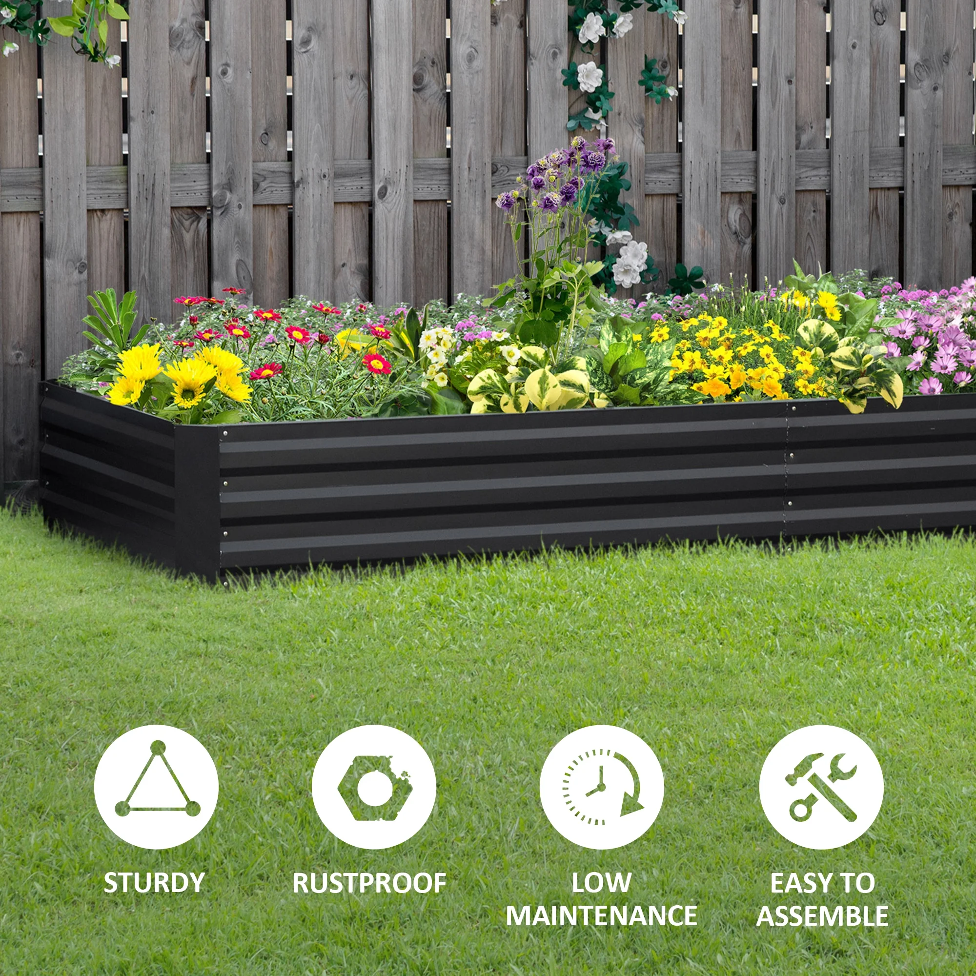 Outsunny Galvanized Raised Garden Bed Metal Planter Box Easy Quick Setup