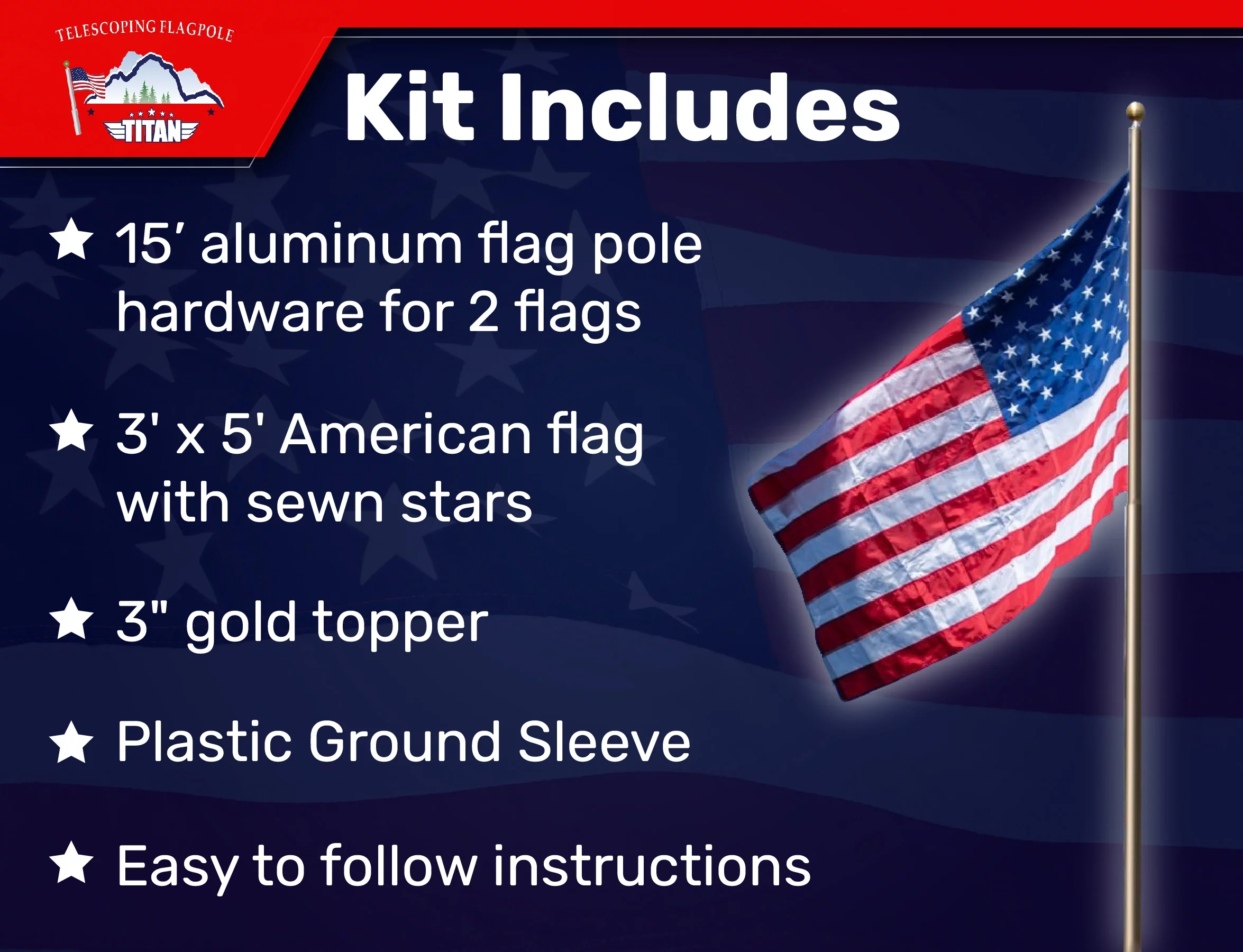 Titan Heavy Duty Aluminum Flag Pole Kit, Light Bronze 15 Feet