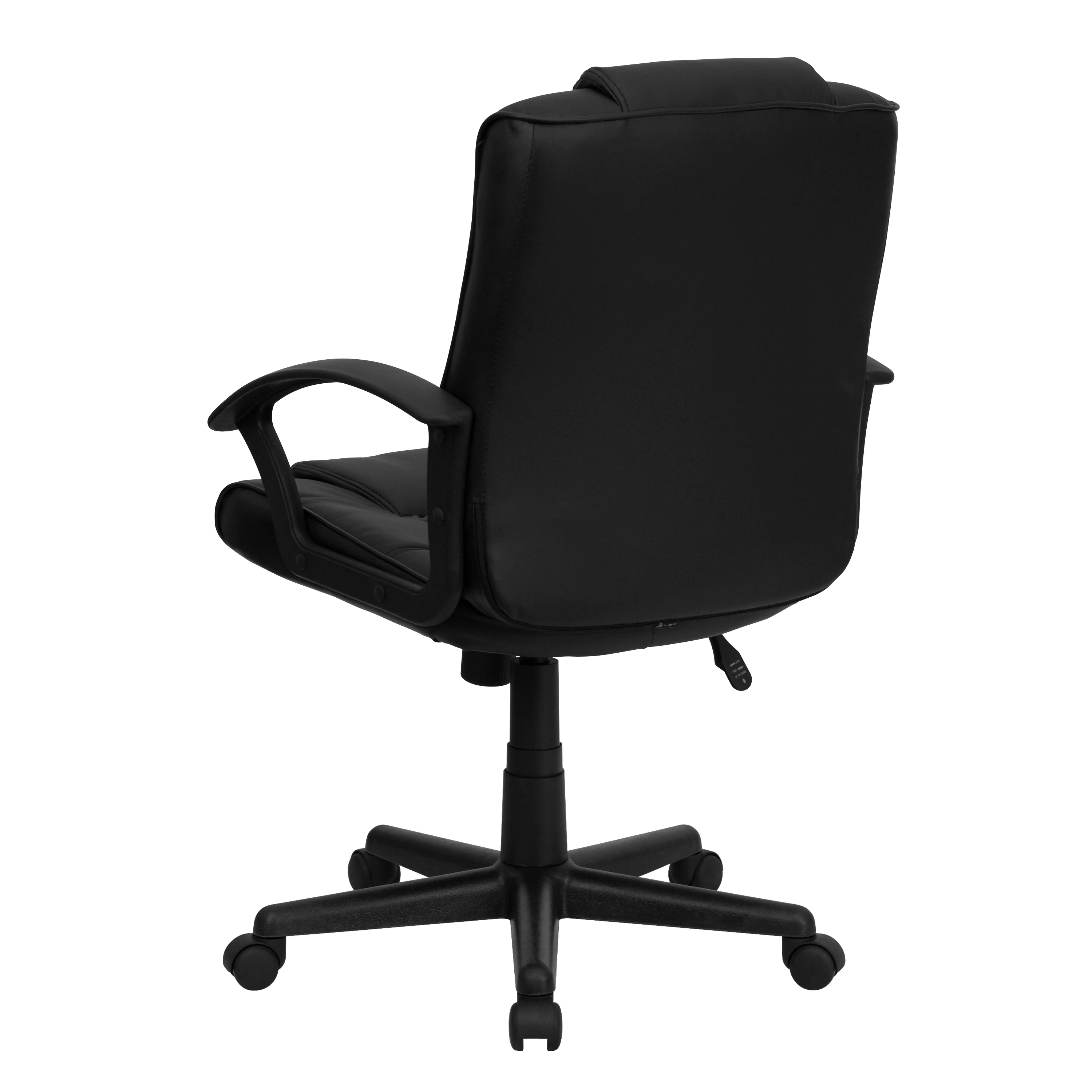 BizChair Mid-Back Black LeatherSoft Ripple and Accent Stitch Upholstered Swivel Task Office Chair with Arms