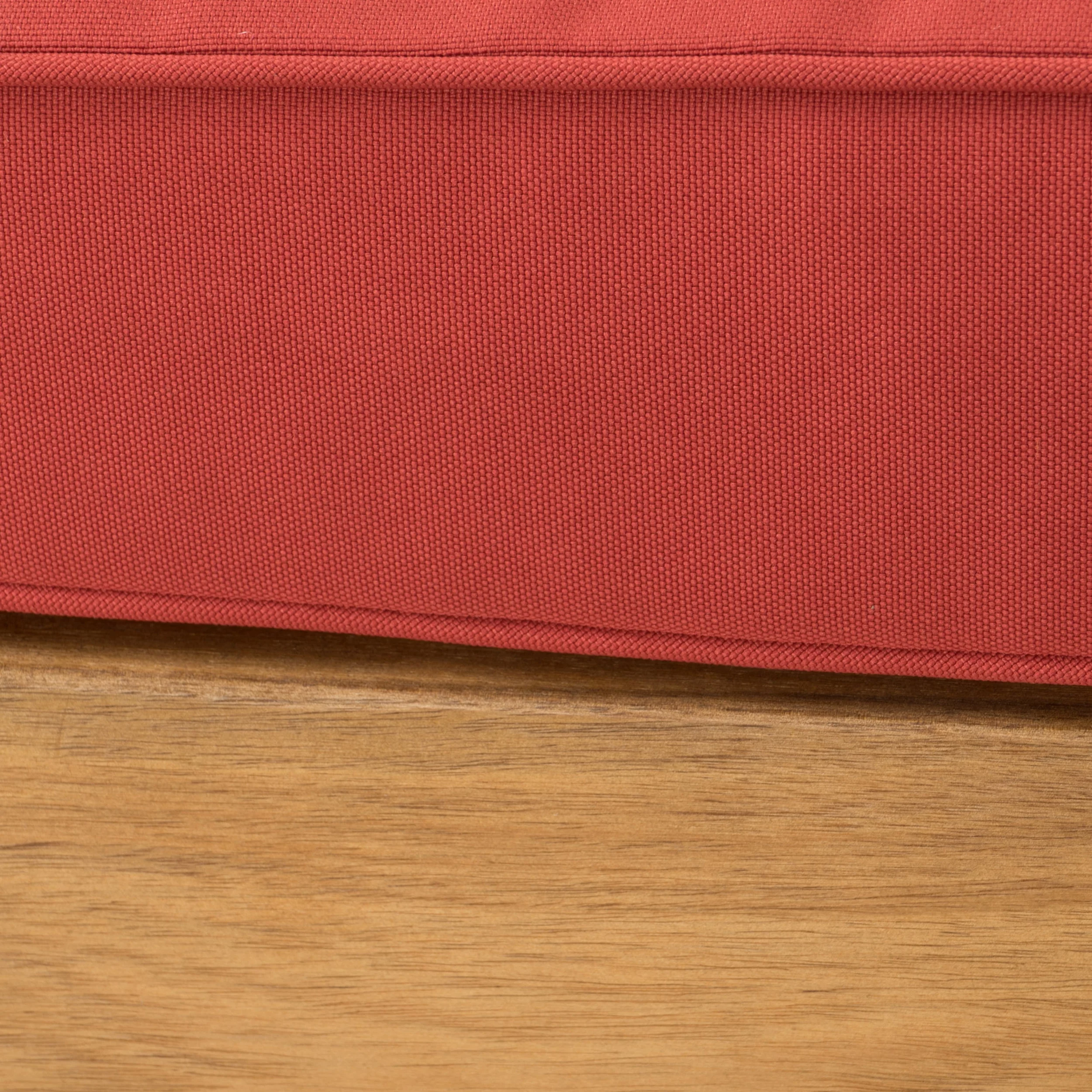 GDF Studio Cascada Outdoor Acacia Wood Right Arm Loveseat and Coffee Table Set with Cushion, Teak and Red