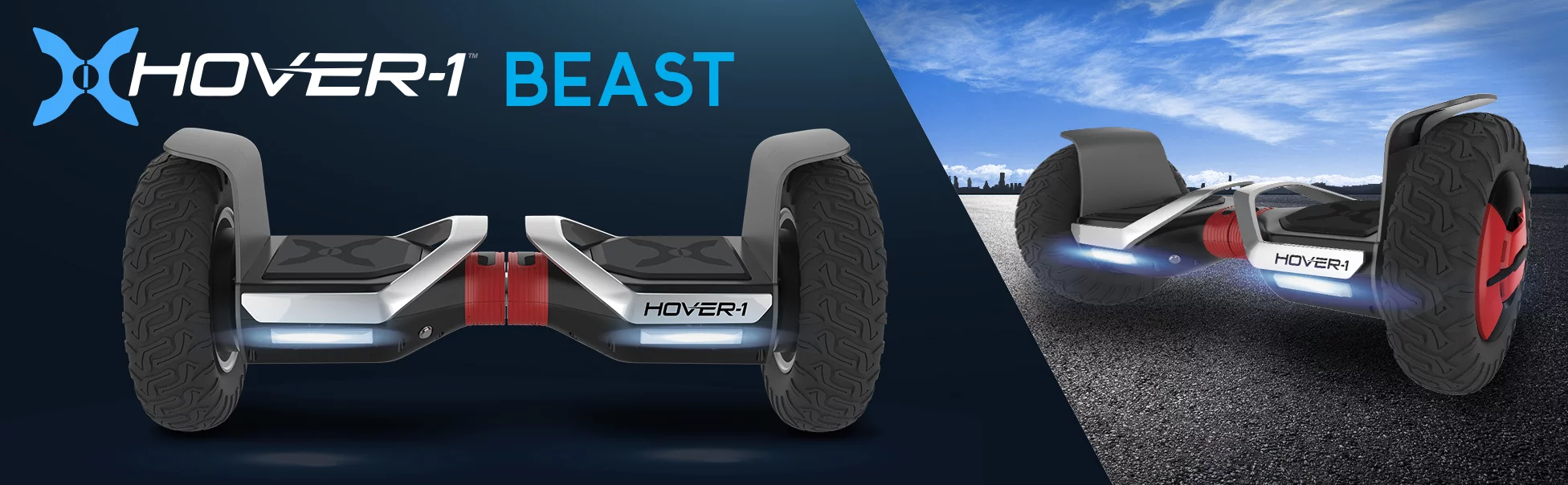 Hover-1 Beast UL Certified Electric Hoverboard w/ 10 in Off-Road Wheels, LED Lights, Bluetooth Speaker, and App Enabled