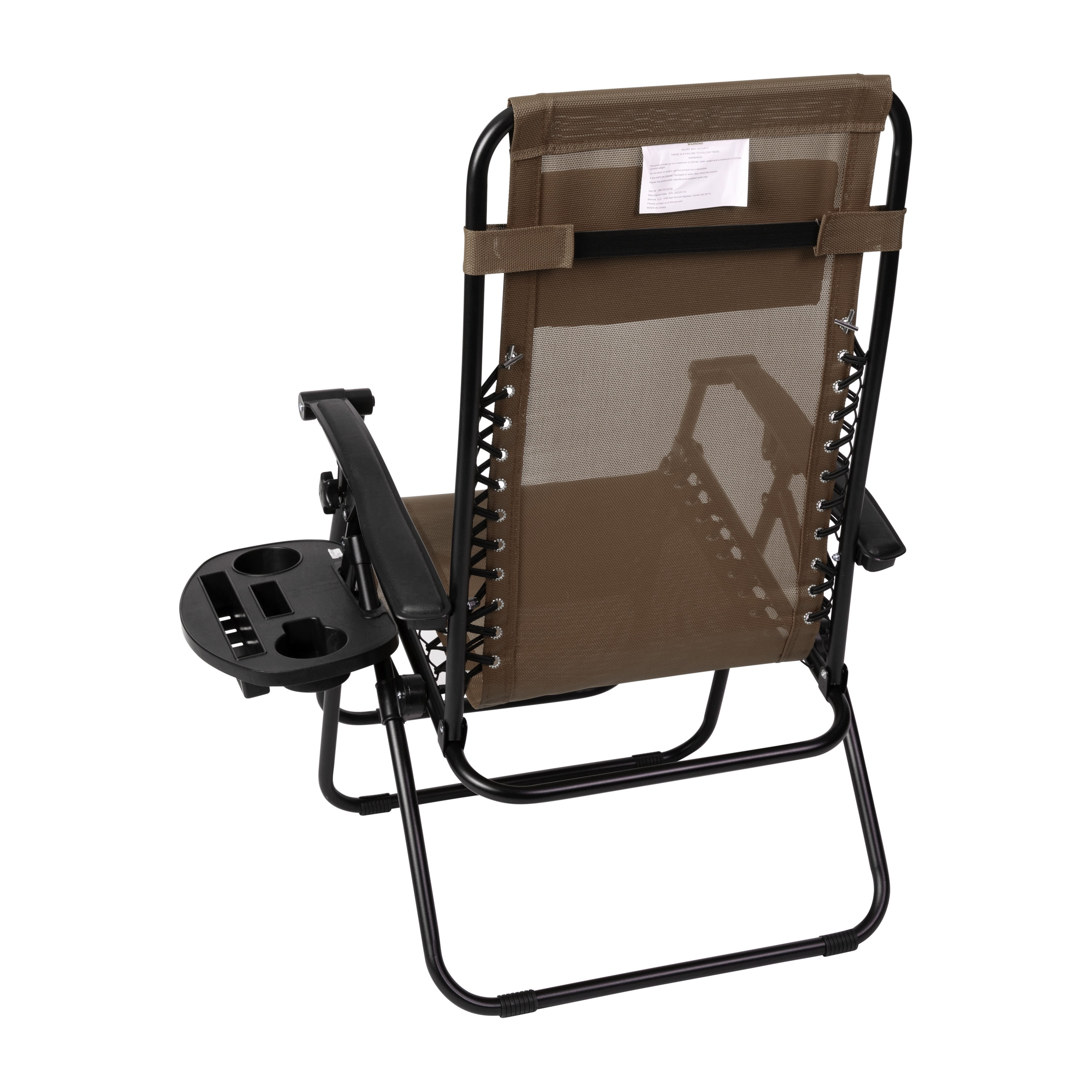 Emma + Oliver Adjustable Folding Mesh Zero Gravity Chair with Pillow and Cup Holder Tray in Brown