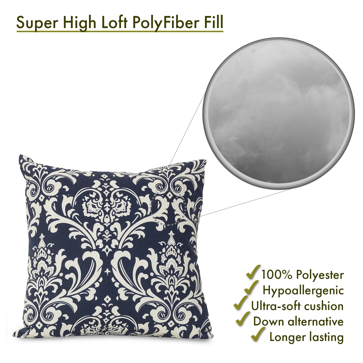 Majestic Home Goods Indoor Outdoor Navy French Quarter Extra Large Decorative Throw Pillow 24 in L x 10 in W x 24 in H