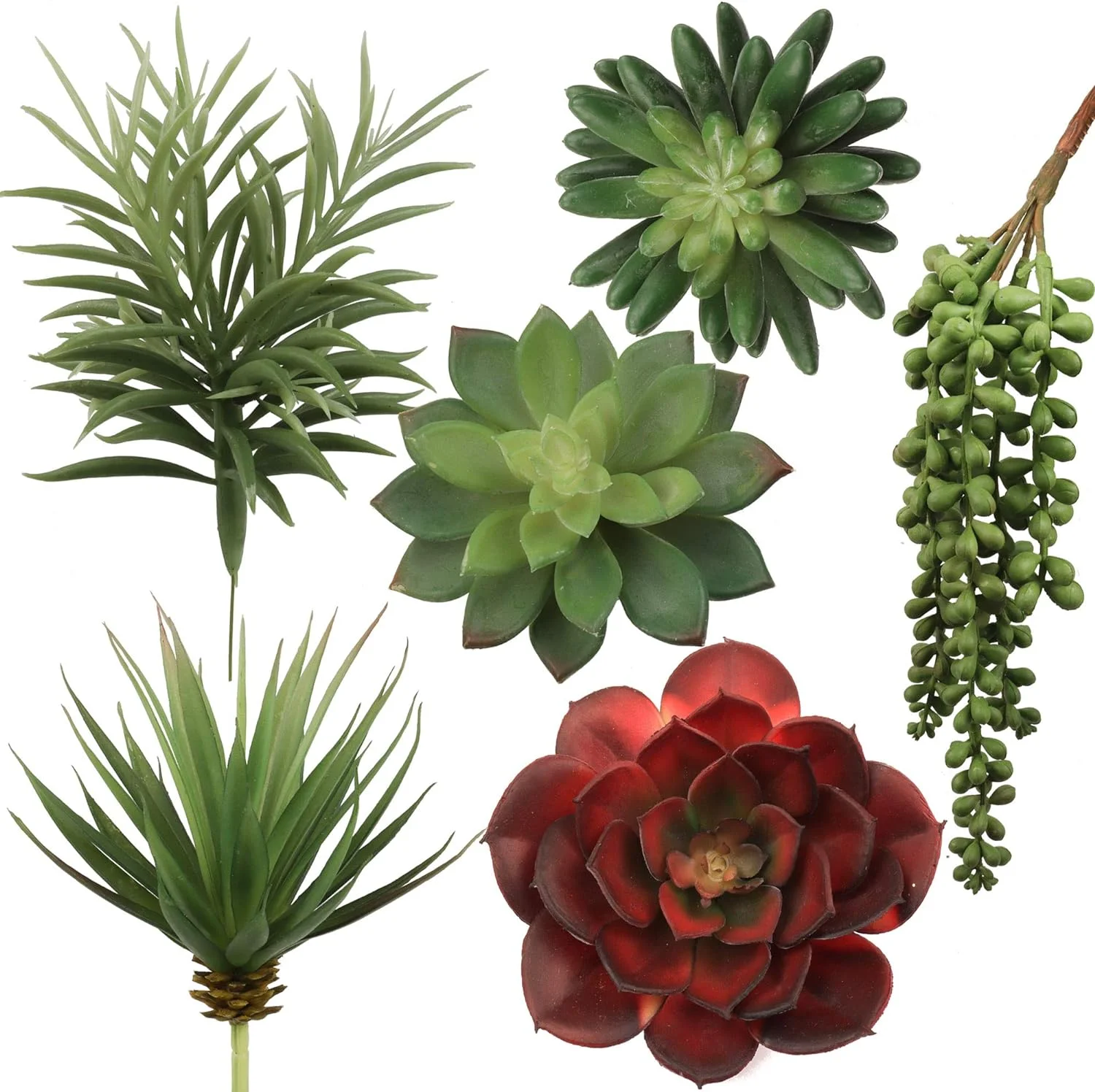Six Pack Succulent Set, 6 Individual Picks, Natural Sized Artificial Plants, Aloe, Hanging Pearl For Arrangements, Pots, And School Projects