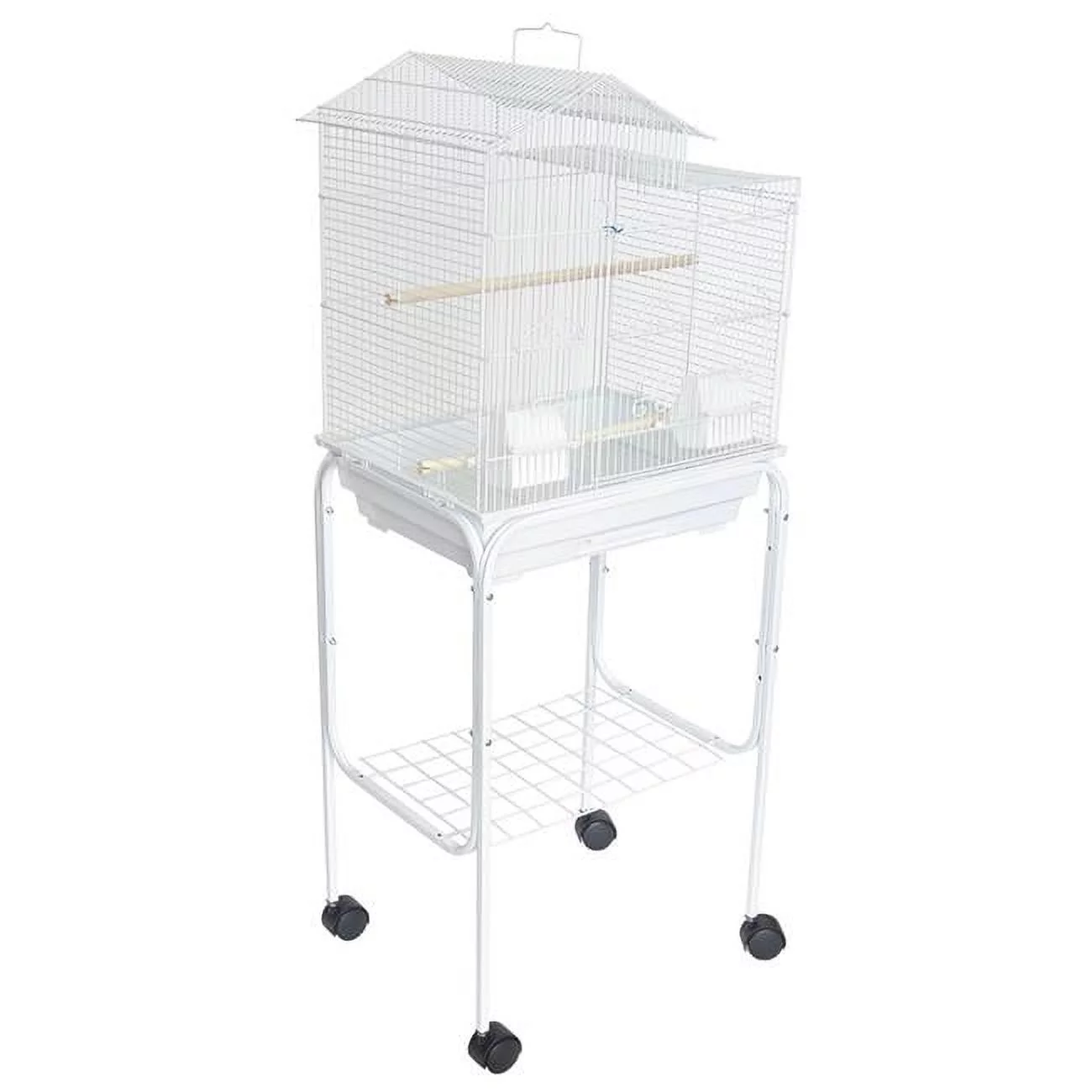 YML 1784-4724WHT Bar Spacing Barn Top Bird Cage with Stand, White