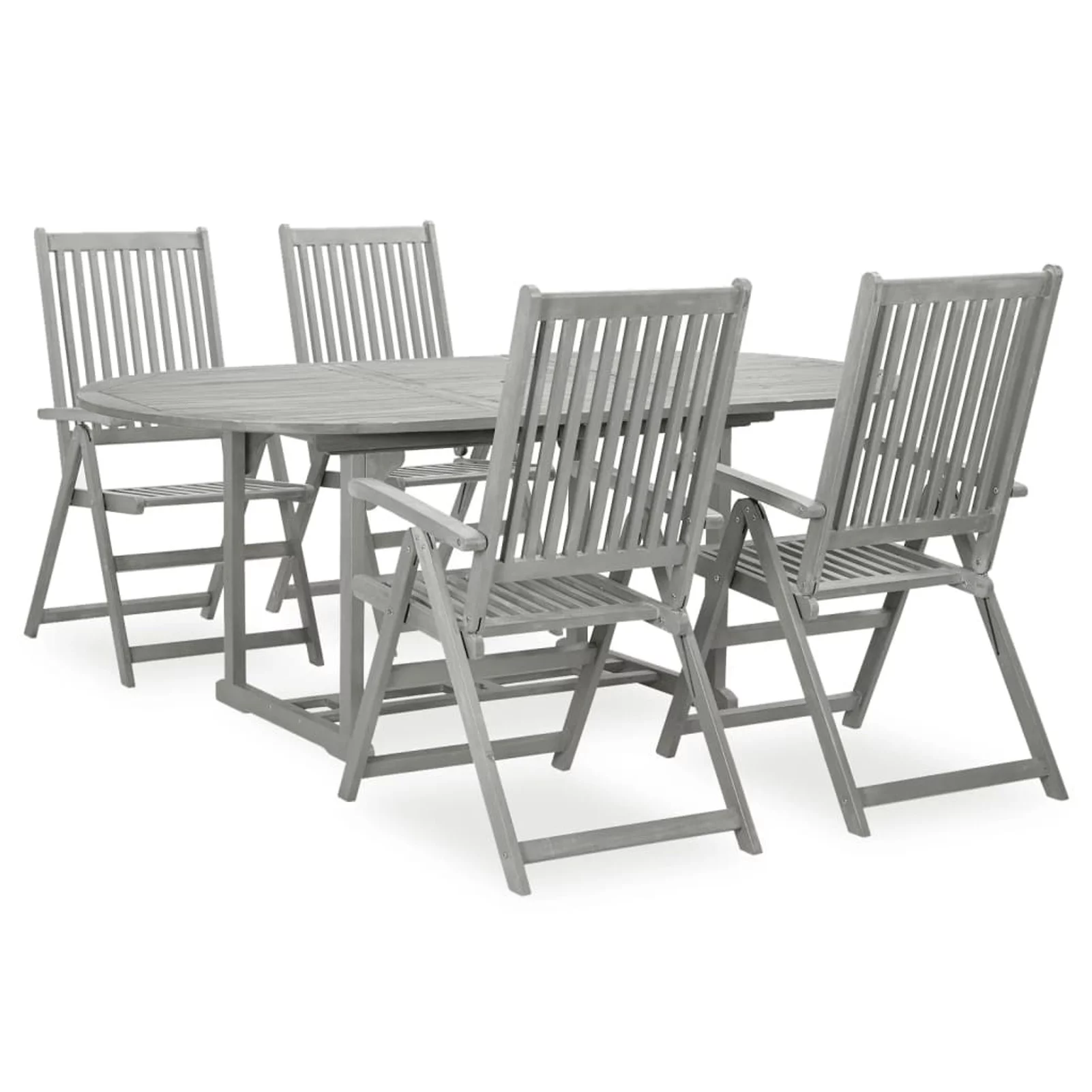 Walmeck 5 Piece Patio Dining Set Solid Acacia Wood Gray