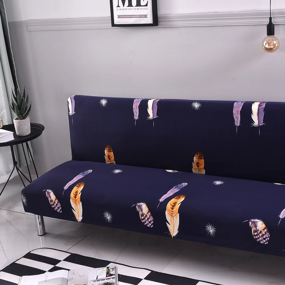 Topchances Armless Sofa cover stretch Futon cover Folding sofa bed cover couch bed cover Armless futon slipcover  (Dark Blue-feather   )